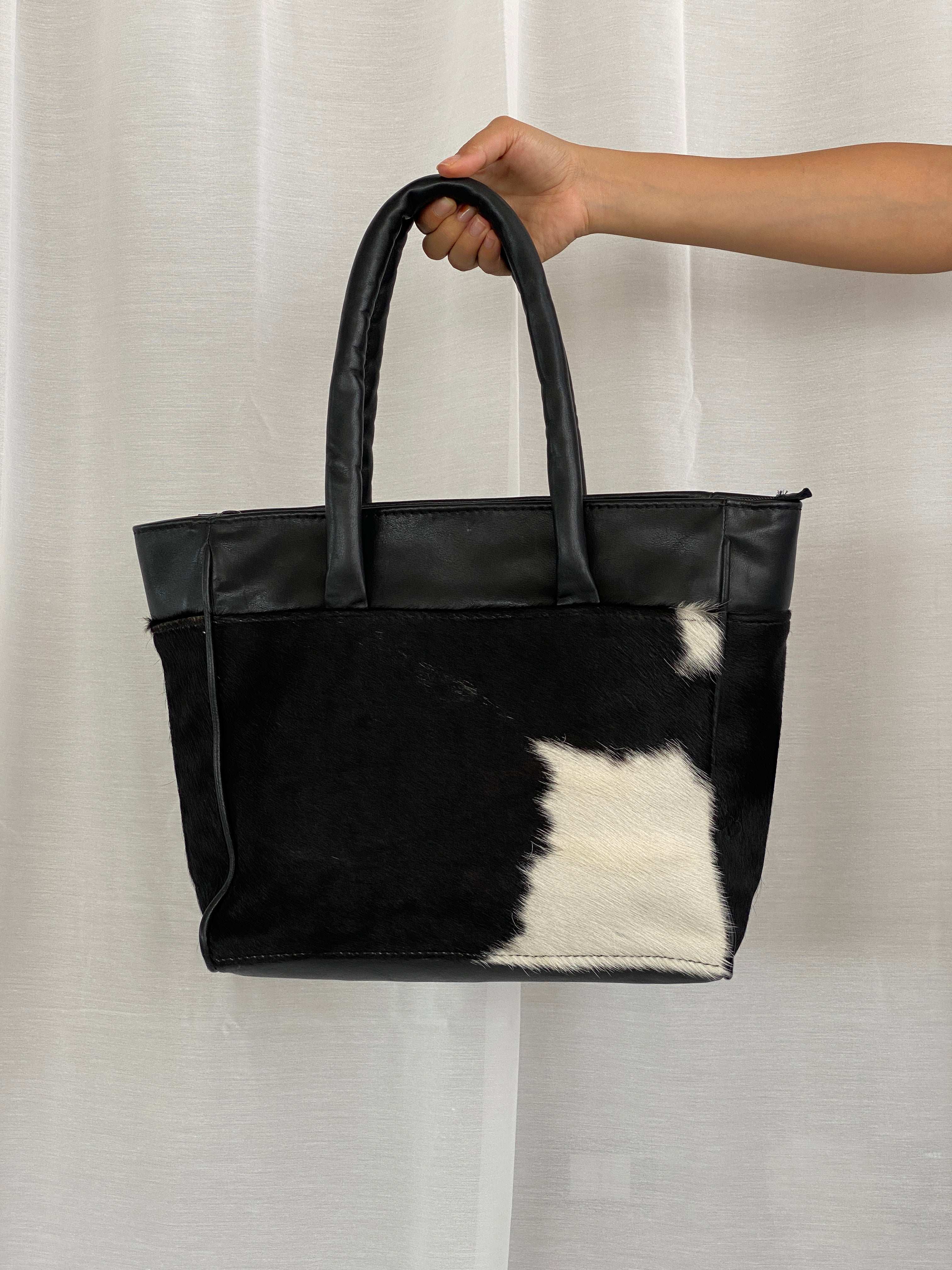 Y2K Woow Cow Pattern Plush Tote Bag - Balagan Vintage Shoulder Bag 90s, bag, shoulder bag, vintage bags