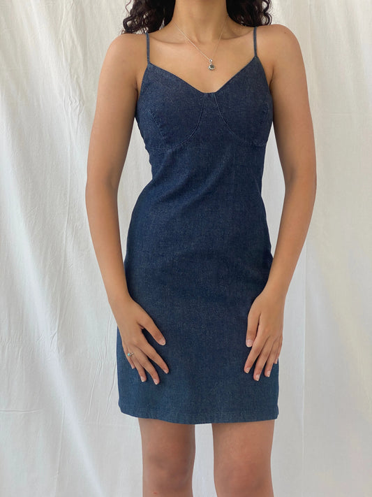 Y2k WPÏ Waipaï Fitted Short Spaghetti Strap Denim Dress - S - Balagan Vintage Midi Dress 00s dress, Celine, denim, denim dress, dress, midi dress, Y2K dress
