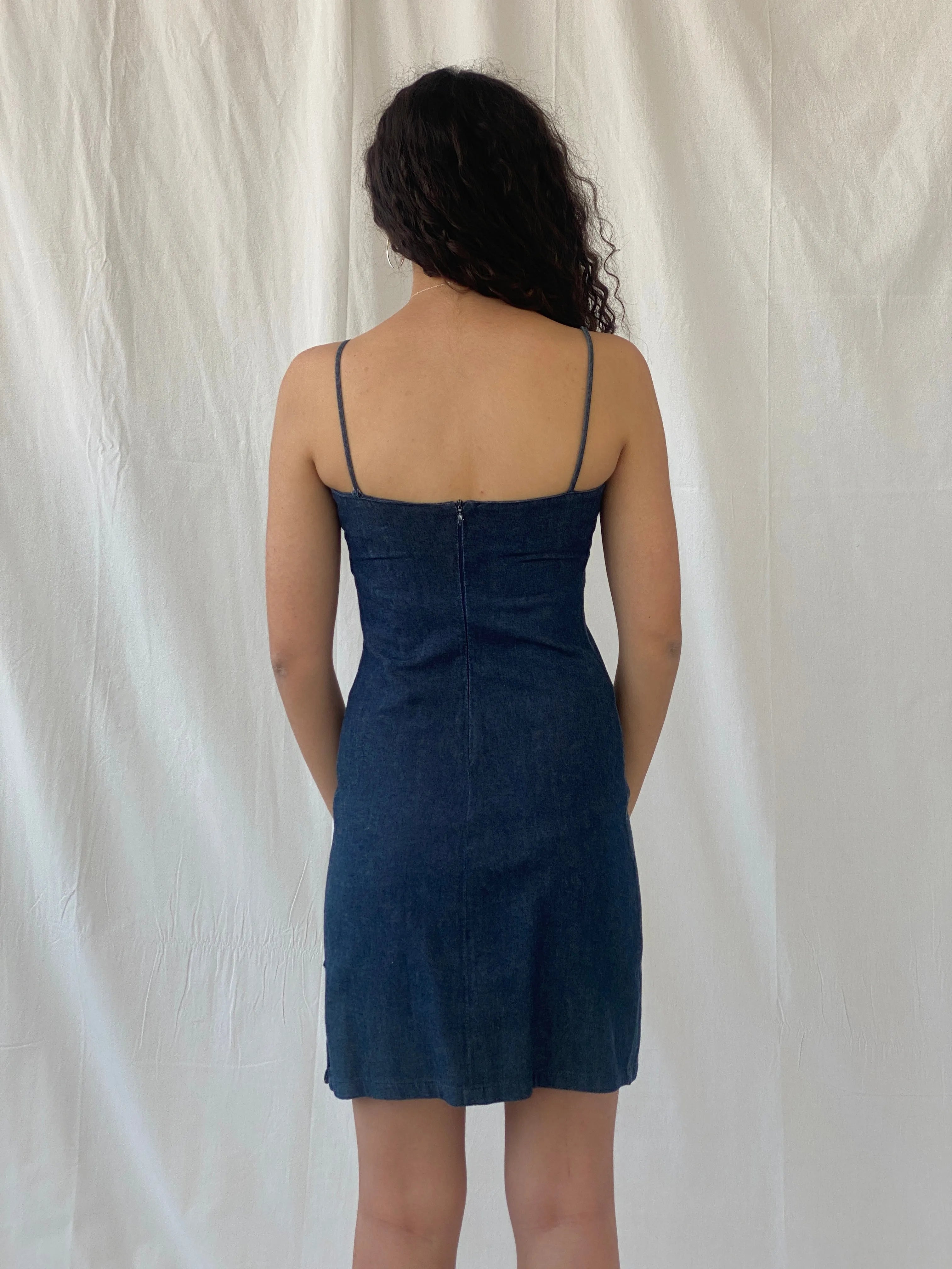 Y2k WPÏ Waipaï Fitted Short Spaghetti Strap Denim Dress - S - Balagan Vintage Midi Dress 00s dress, Celine, denim, denim dress, dress, midi dress, Y2K dress