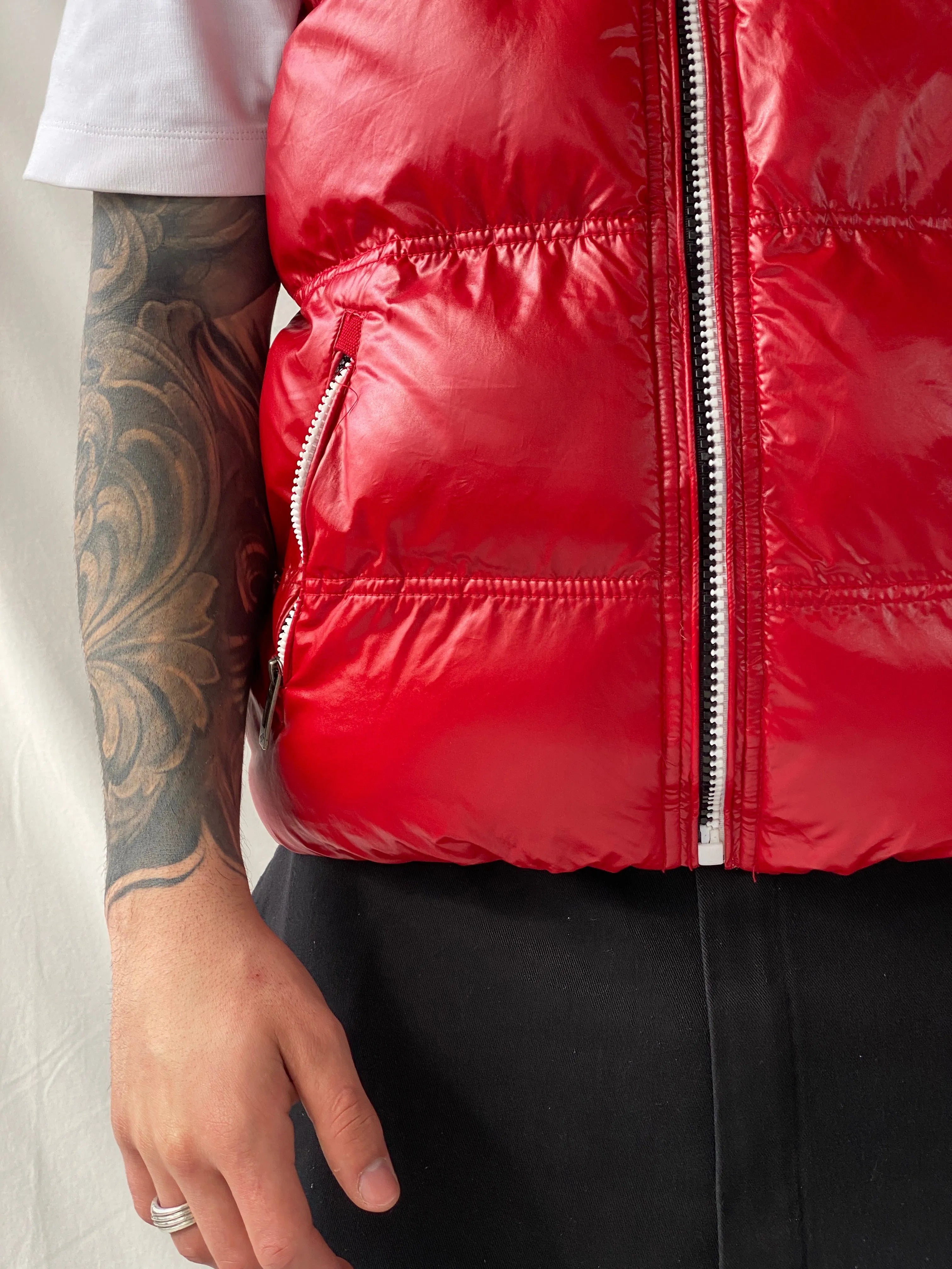 Young & Rich Padded Sleeveless Hooded Puffer Red Vest - M - Balagan Vintage Vest 00s, consignment, Hamza, men, streetwear, vest, winter