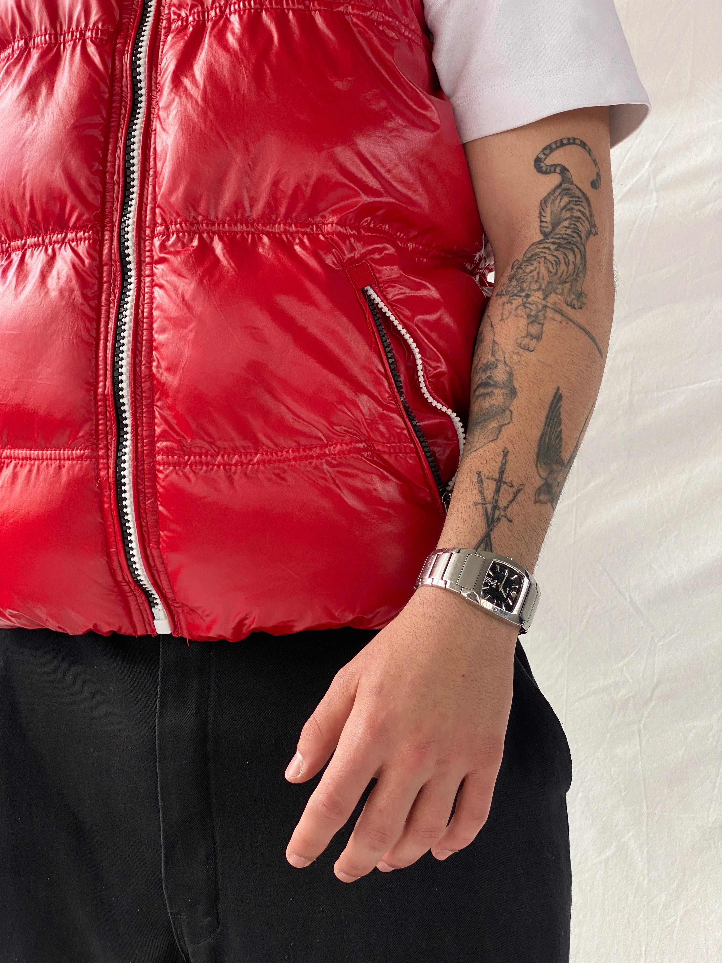 Young & Rich Padded Sleeveless Hooded Puffer Red Vest - M - Balagan Vintage Vest 00s, consignment, Hamza, men, streetwear, vest, winter