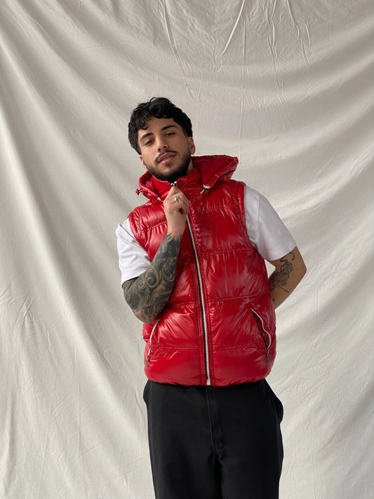 Young & Rich Padded Sleeveless Hooded Puffer Red Vest - M - Balagan Vintage Vest 00s, consignment, Hamza, men, streetwear, vest, winter