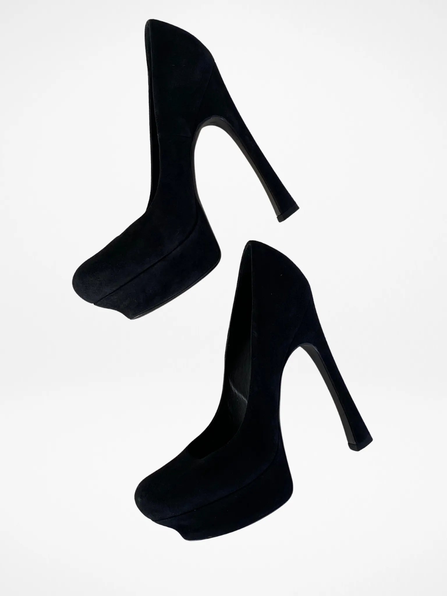 YSL Black Suede Platform Tribtoo Pumps - 38EUR - Balagan Vintage Heels 00s, 90s, consignment, Deals, heels, Sadouf, winter