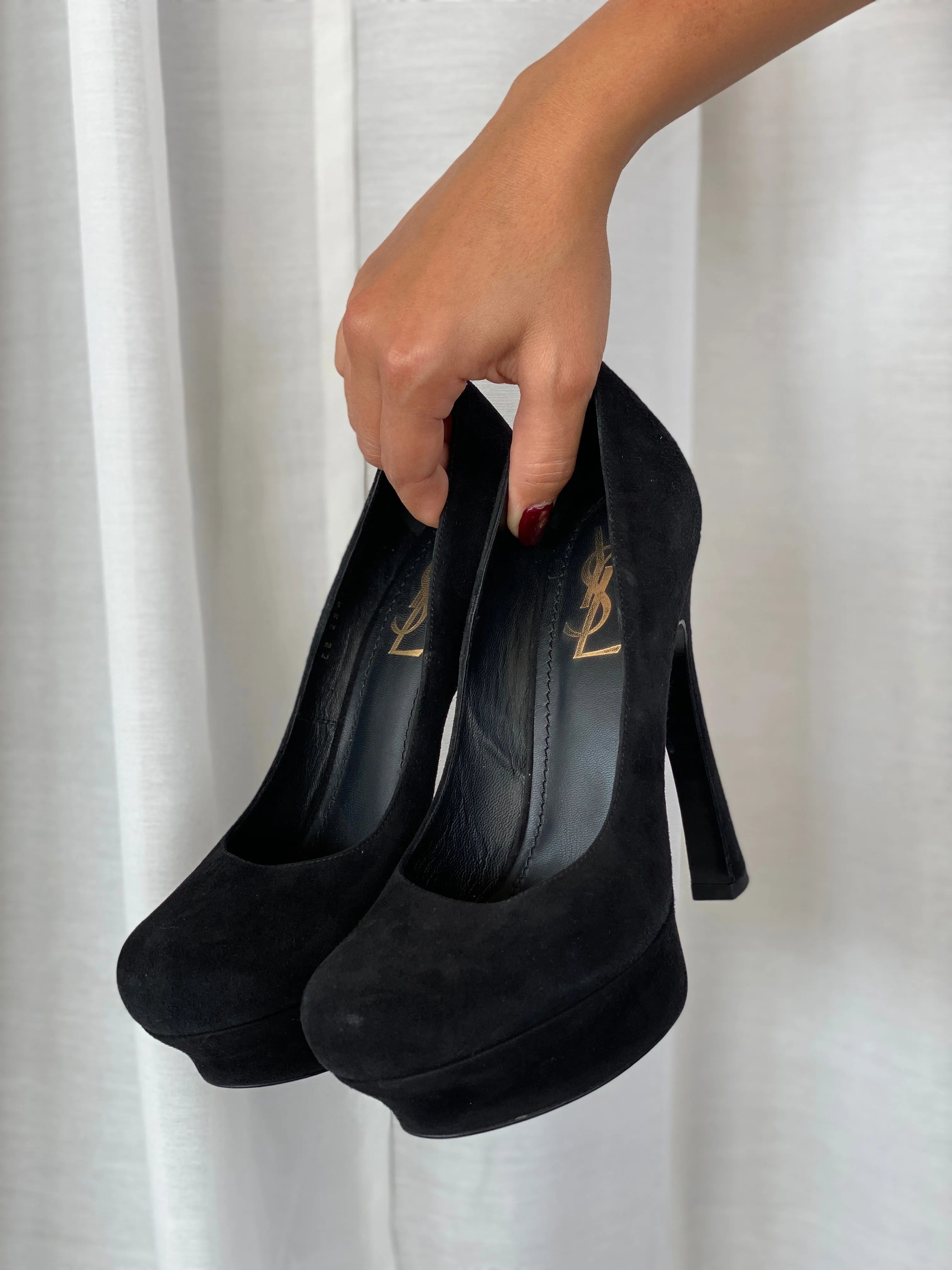 YSL Black Suede Platform Tribtoo Pumps - 38EUR - Balagan Vintage Heels 00s, 90s, consignment, Deals, heels, Sadouf, winter