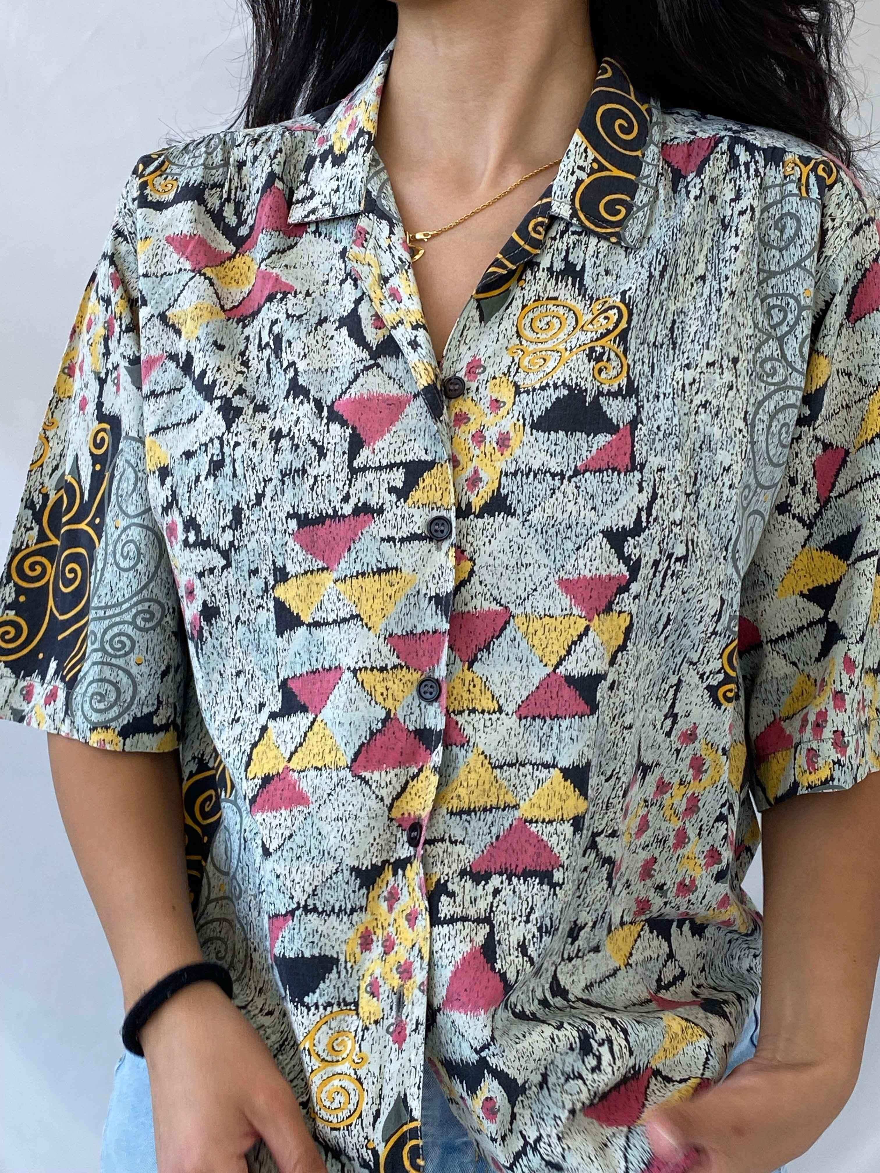 Beautiful Vintage Patterned Shirt - Balagan Vintage Half Sleeve Shirt Rahmeh, shirt