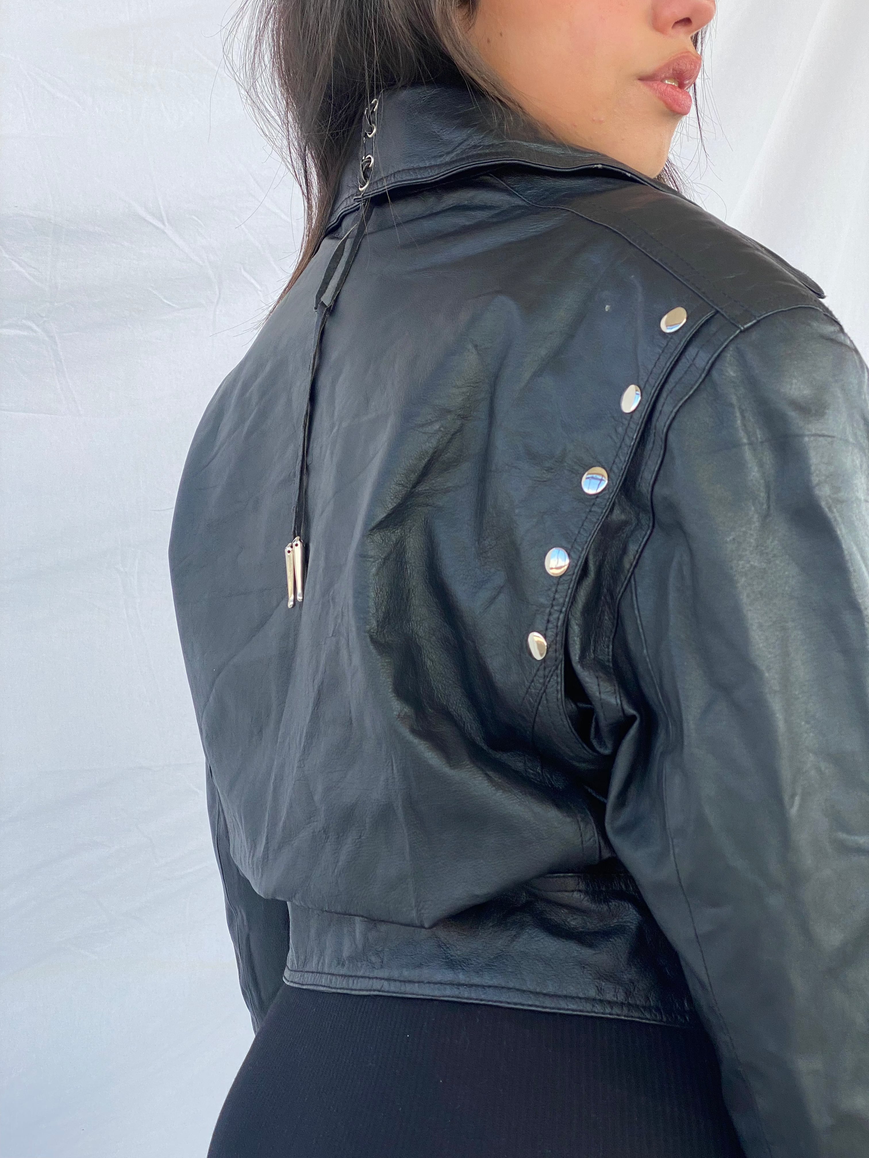 Vintage 80s Patti Pen Genuine Leather Bikers Jacket Fits Size Large