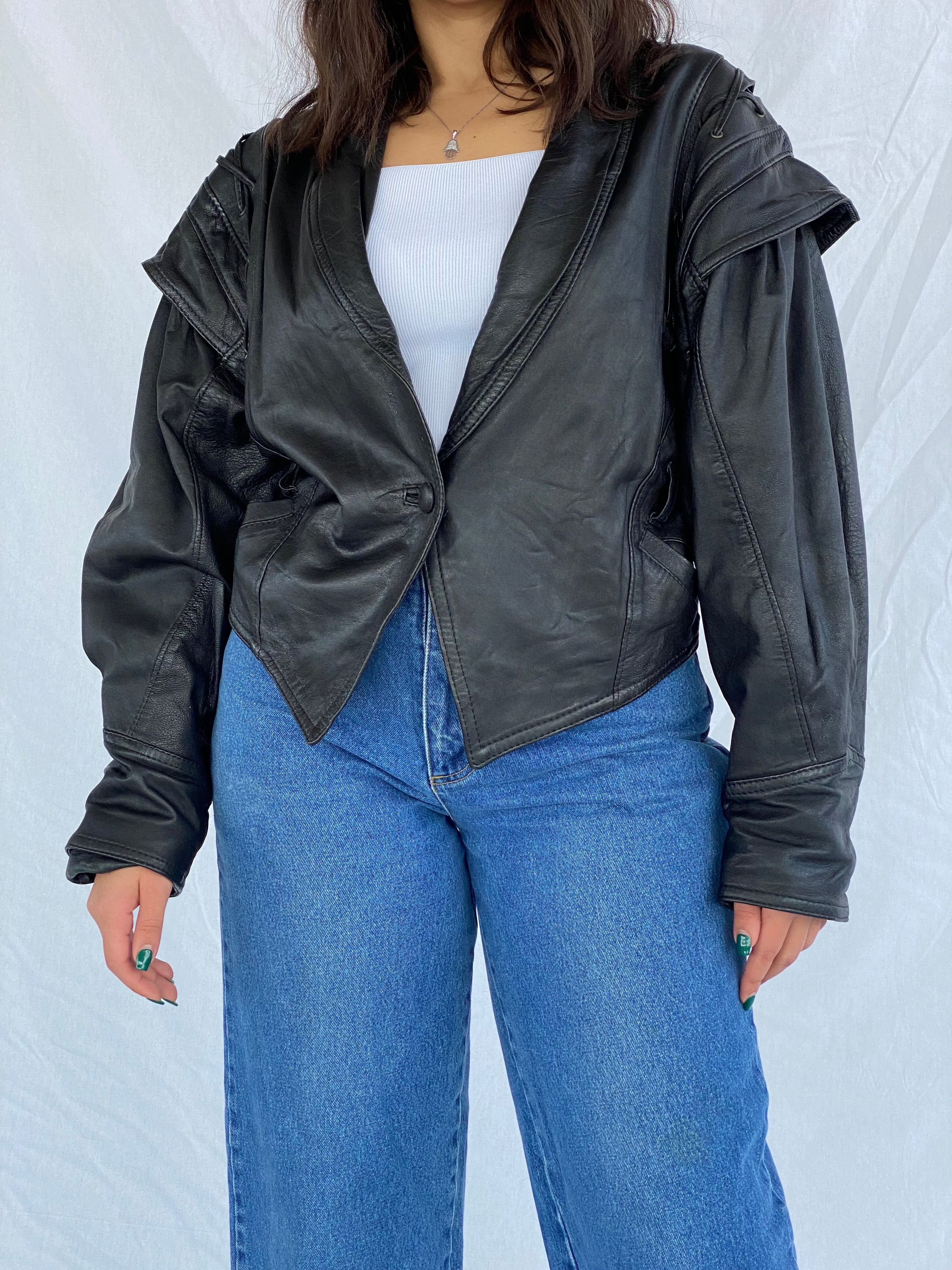 Vintage Genuine Leather Black Jacket - Balagan Vintage Leather Jacket 90s, black leather, genuine leather, genuine leather jacket, leather, leather jacket, outerwear, vintage, vintage jacket