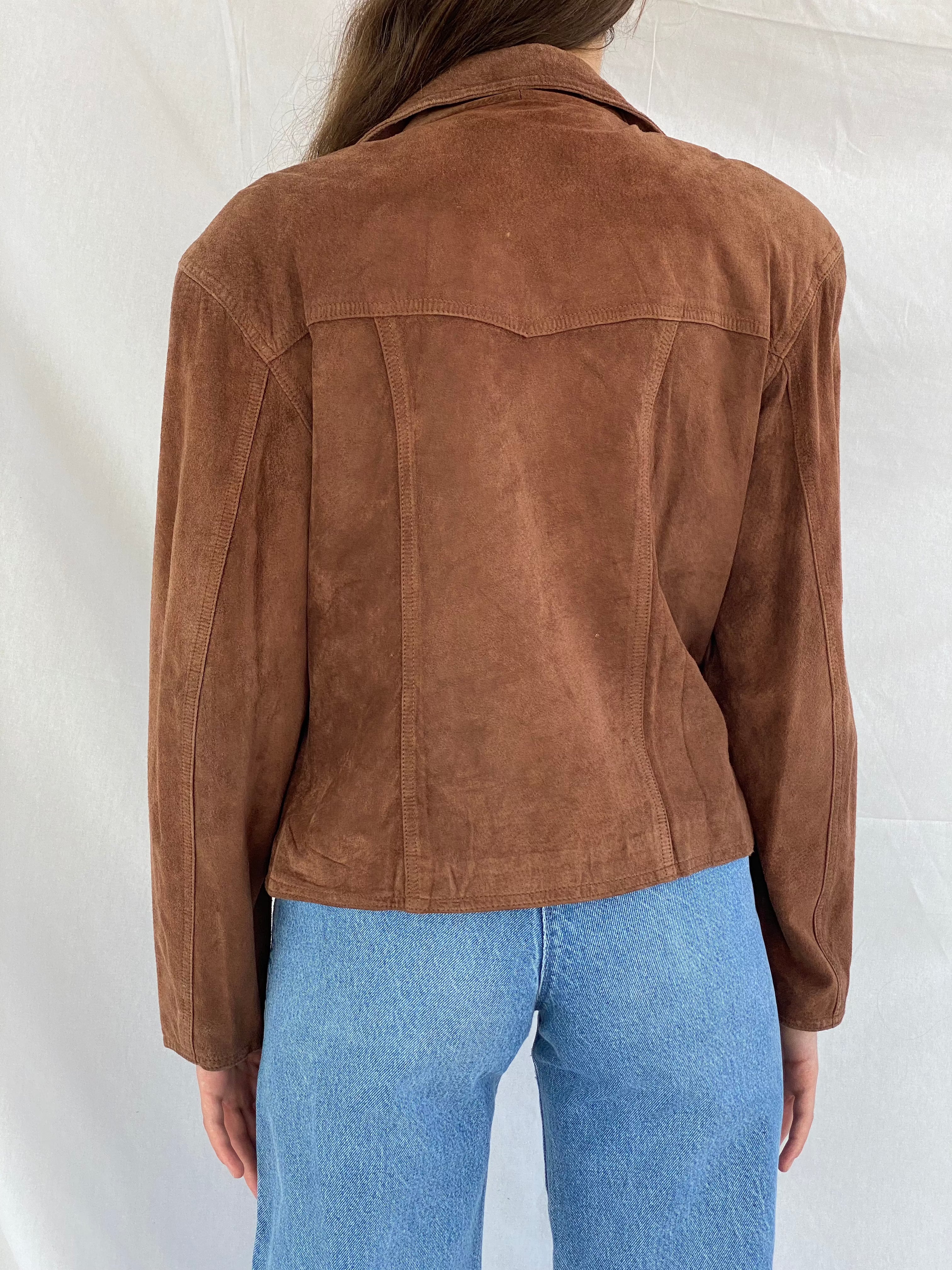90s Vintage Harold’s Genuine Suede Leather Jacket - Balagan Vintage Leather Jacket 80s, 90s, brown leather, genuine leather, genuine leather jacket, jacket, leather, vintage, vintage jacket, winter, women