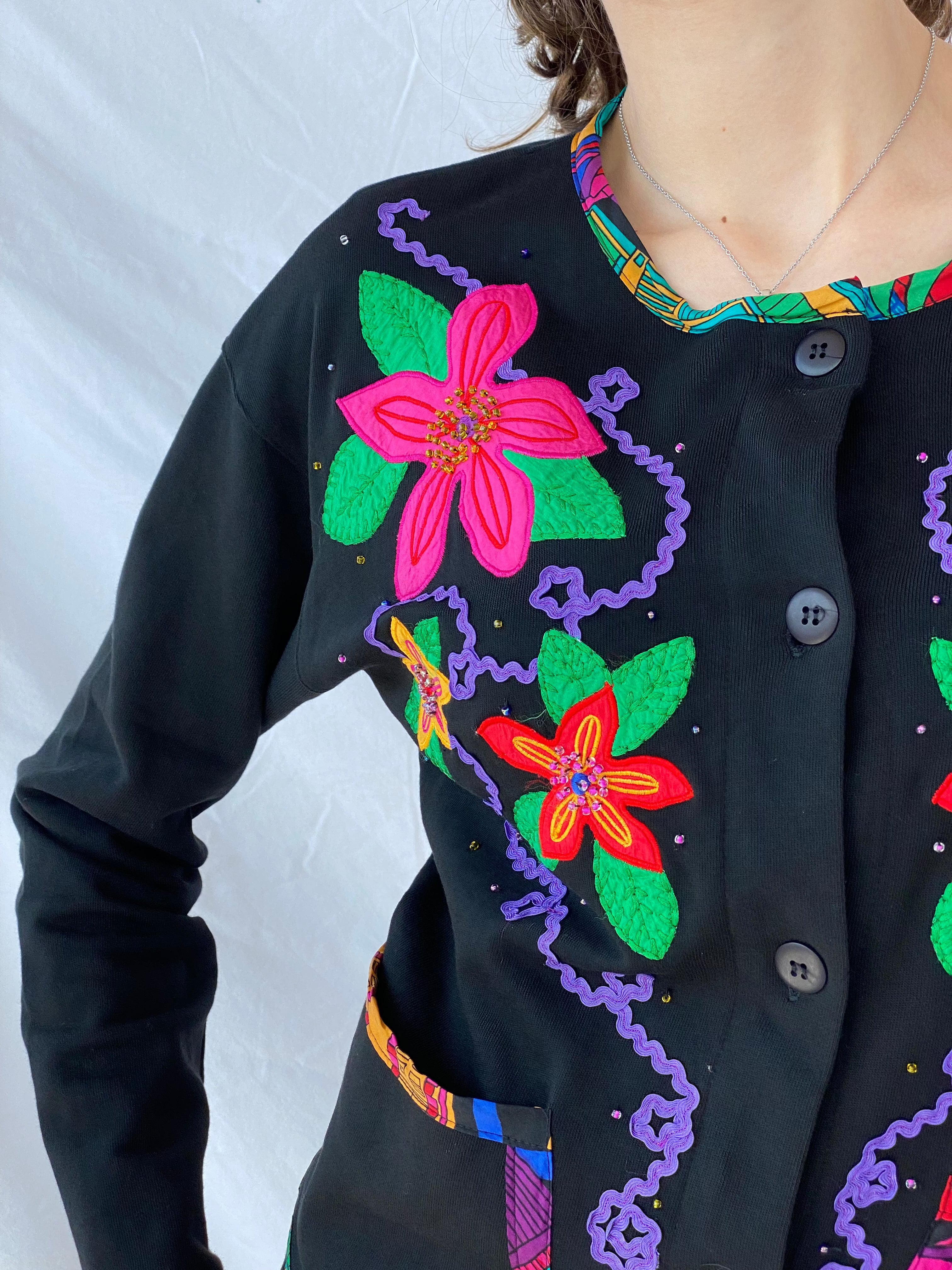 Vintage Carole Little CL Sport Cardigan - Balagan Vintage Cardigan cardigan, floral, floral embroidery, formal