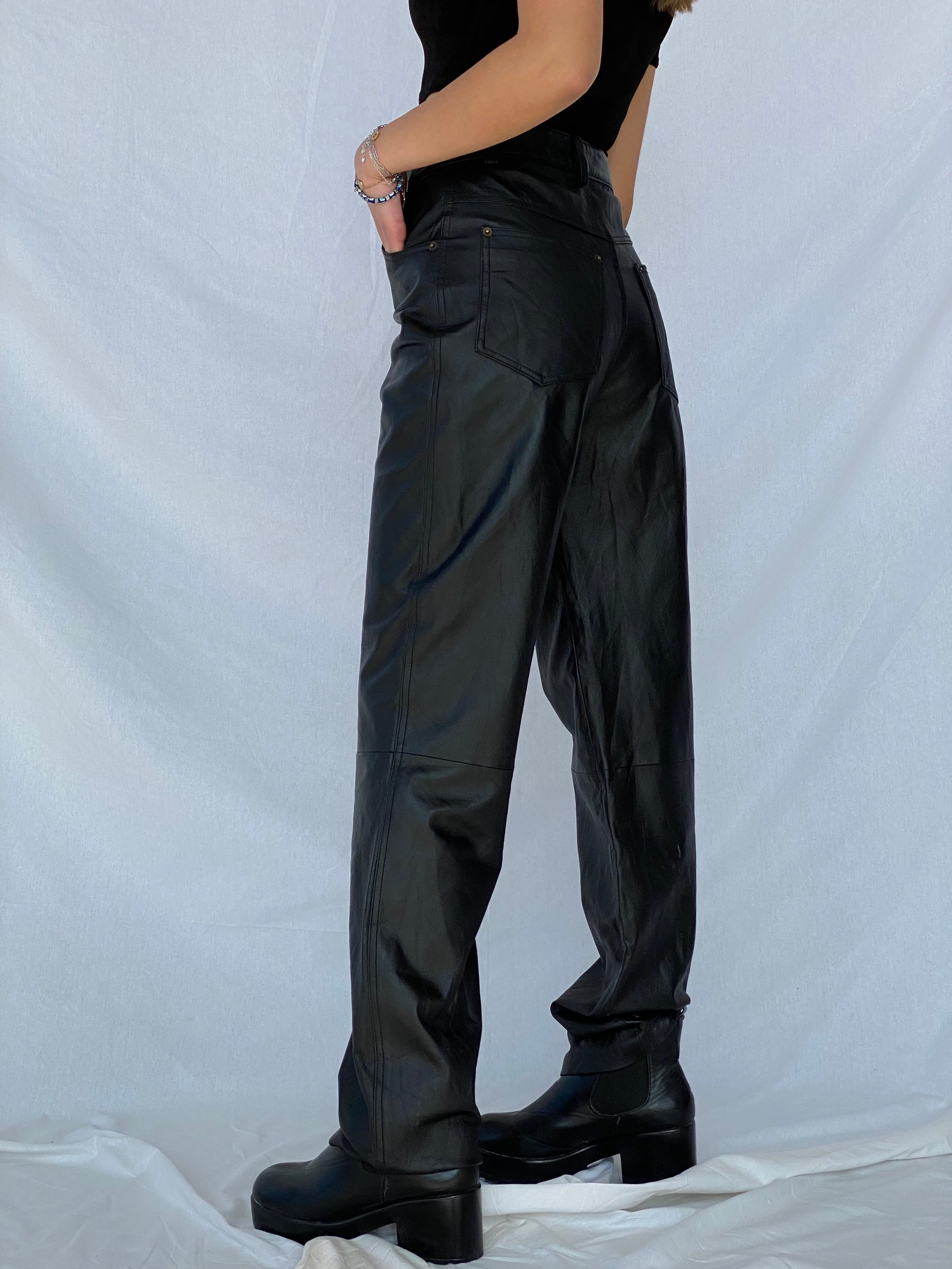 Authentic Clothing Company Leather Pants - Balagan Vintage Leather Pants 90s, black leather, genuine leather, leather, vintage