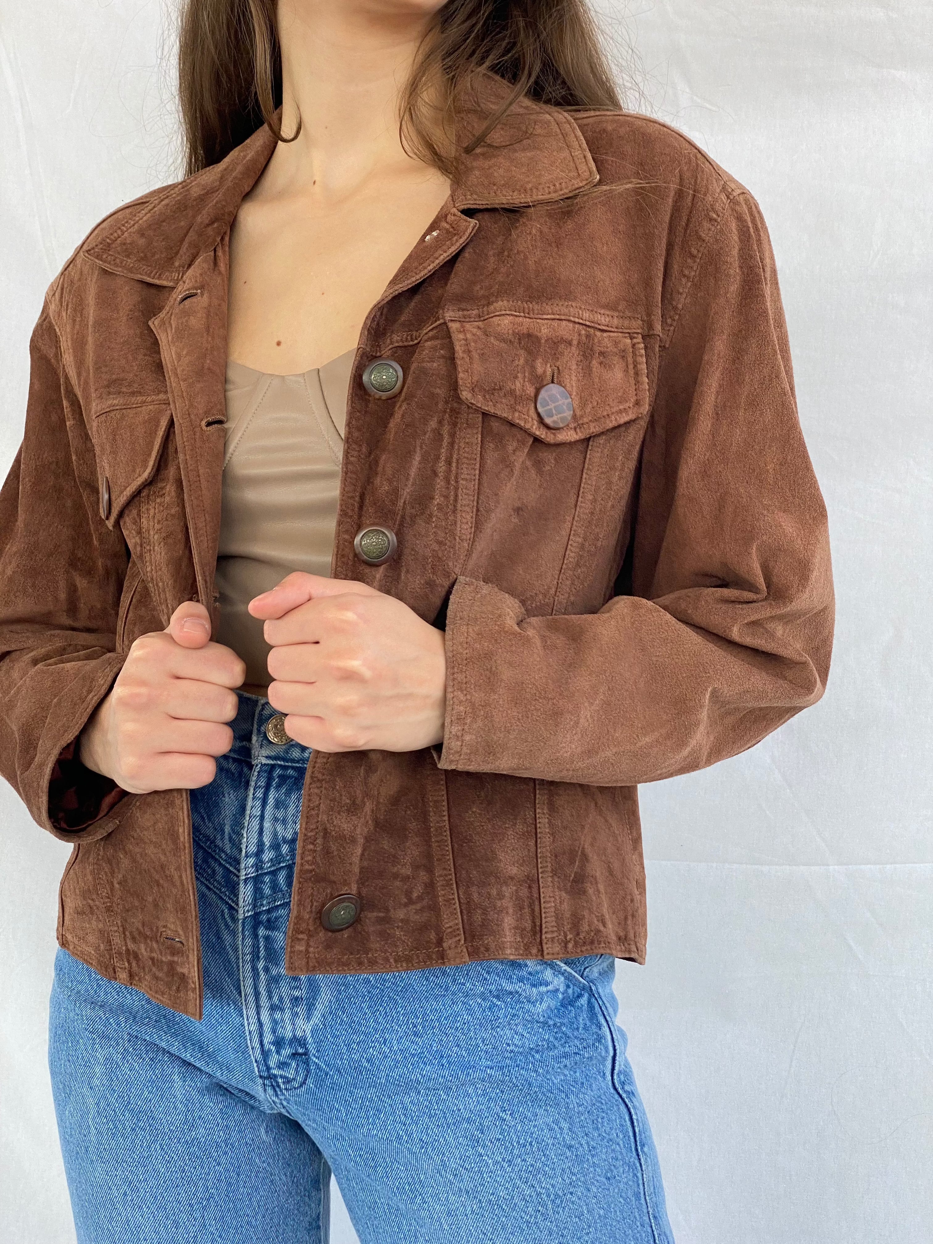 90s Vintage Harold’s Genuine Suede Leather Jacket - Balagan Vintage Leather Jacket 80s, 90s, brown leather, genuine leather, genuine leather jacket, jacket, leather, vintage, vintage jacket, winter, women