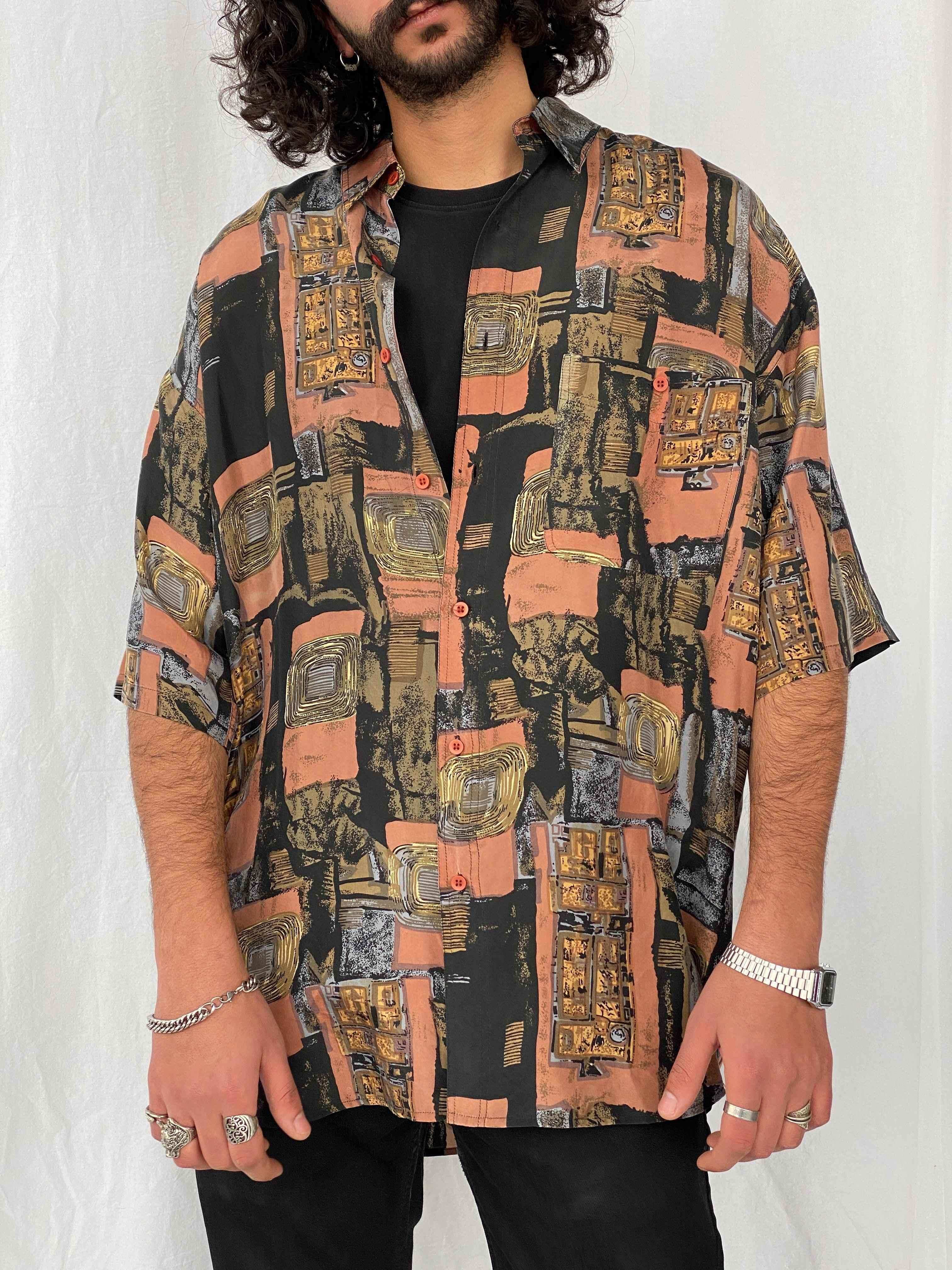 Vintage Gunn Silk Shirt - Balagan Vintage Half Sleeve Shirt 90s, half sleeve shirt, men, printed shirt, shirts, silk, silk shirt