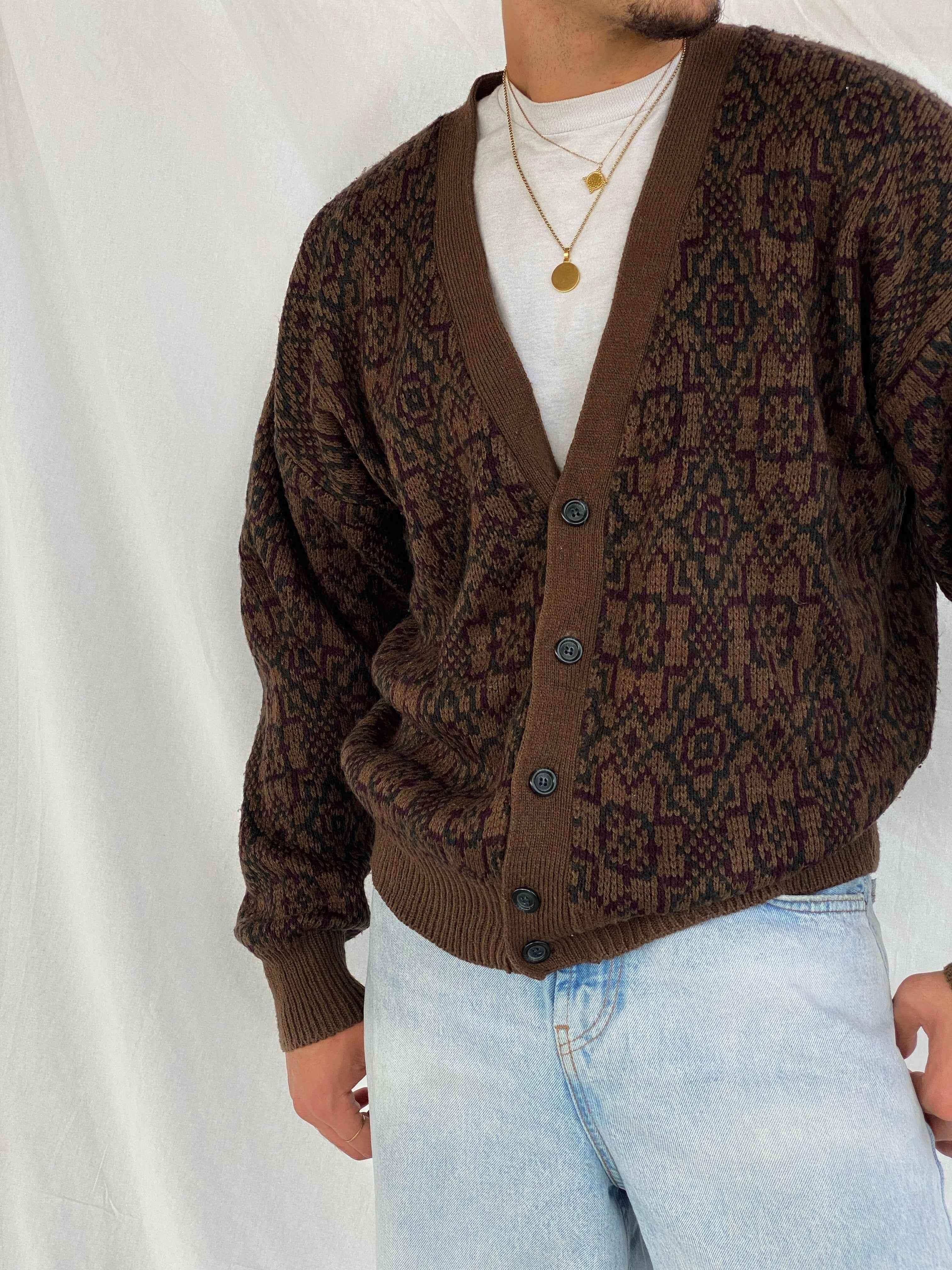 Vintage 90s Blair Knitted Cardigan Sweater- Size Large- Brown