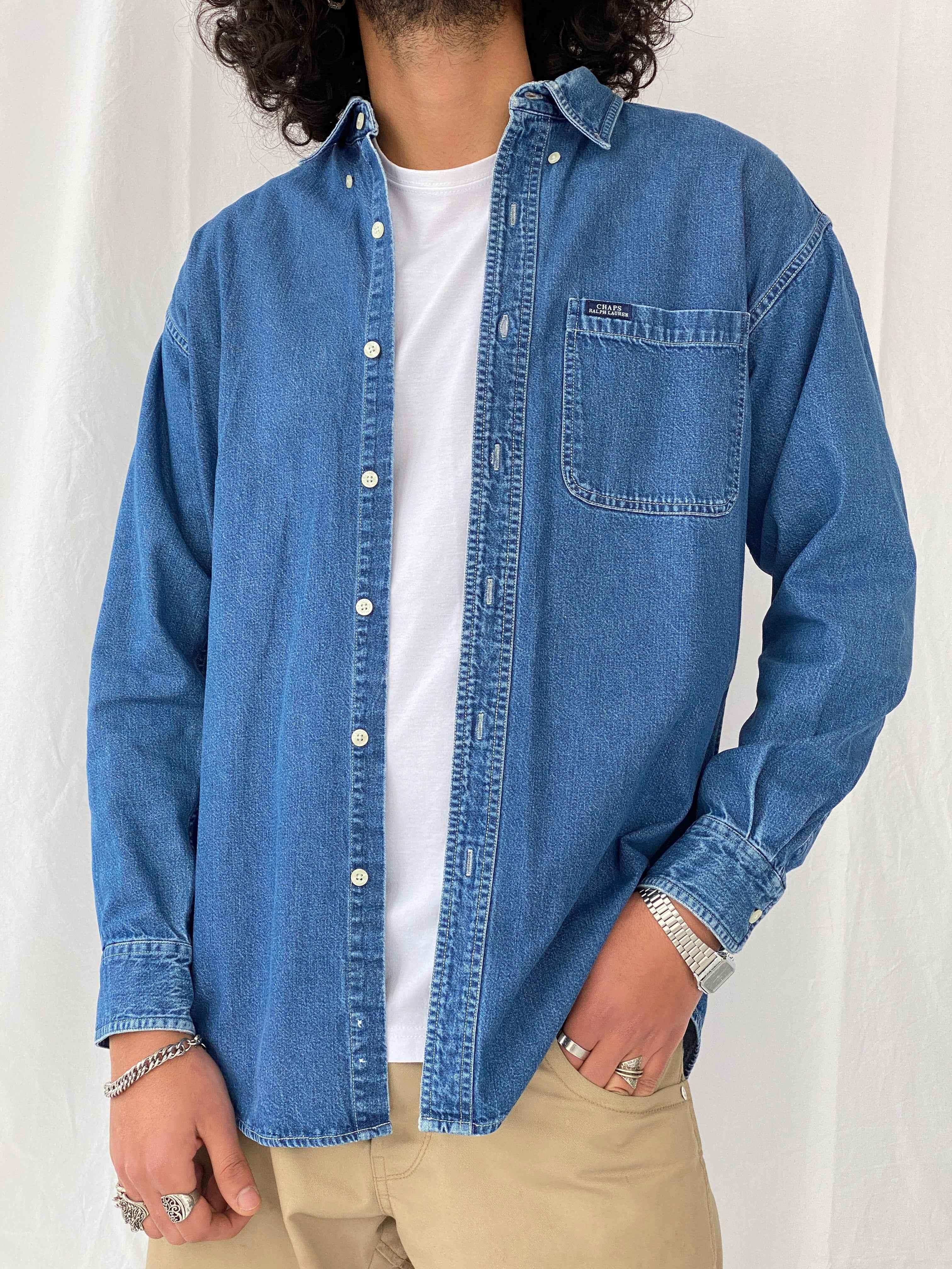 Vintage CHAPS by Ralph Lauren Shirt - Balagan Vintage Denim Shirt Chaps, chaps by ralph lauren, denim shirt, full sleeve shirt, ralph lauren