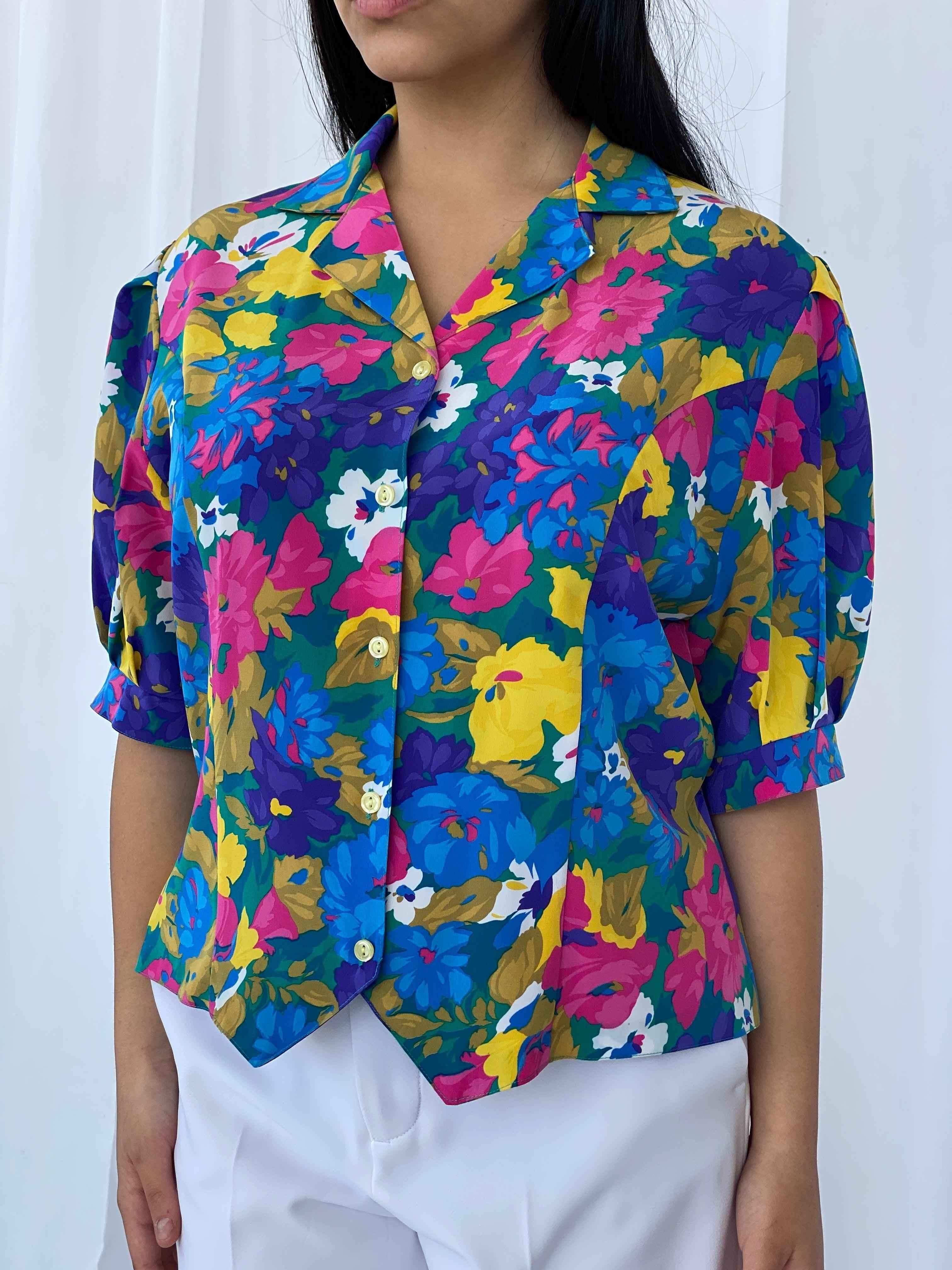 Vintage Moulin Shirt - Balagan Vintage Half Sleeve Shirt 90s, floral shirt, half sleeve shirt
