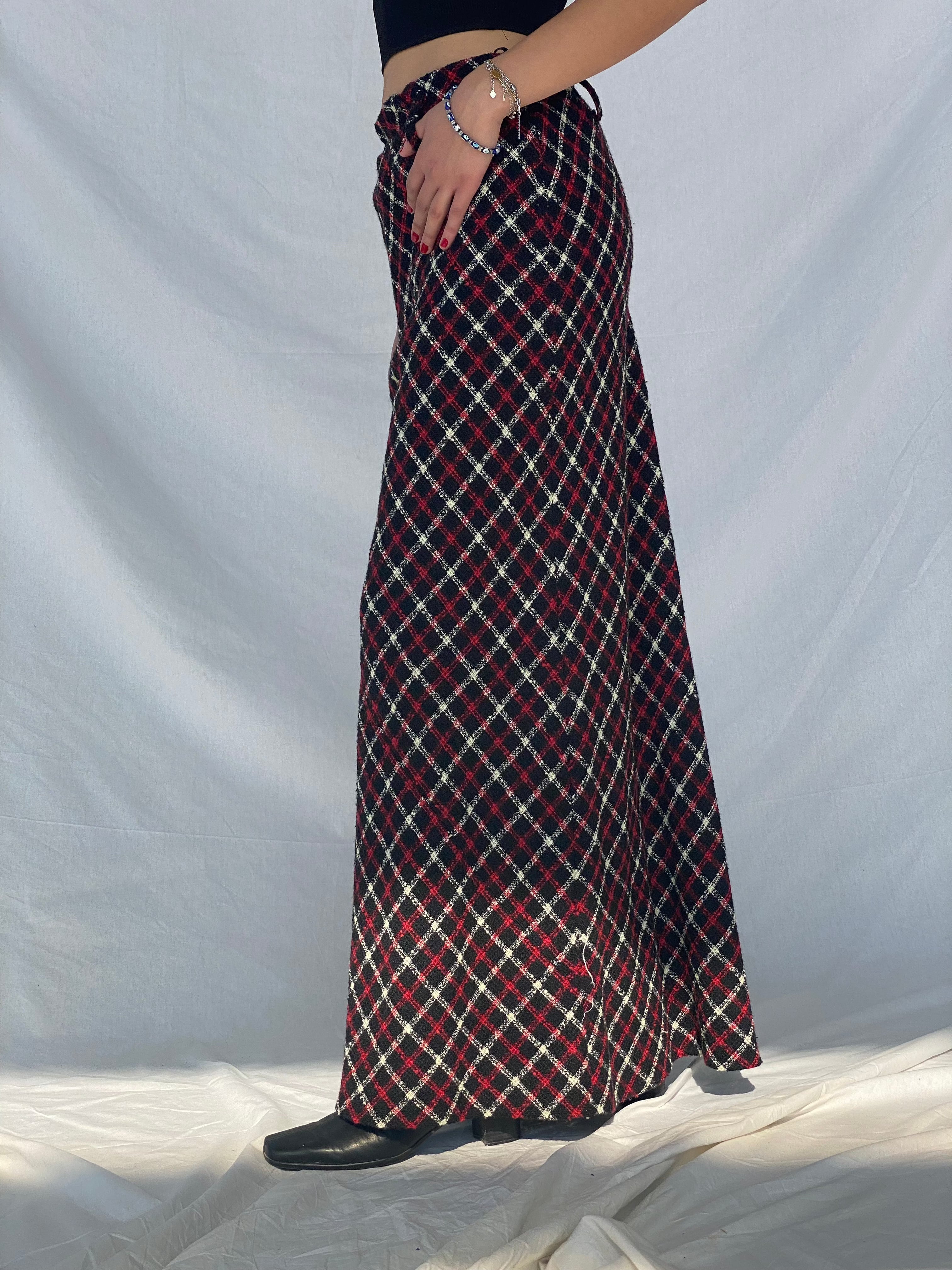 NUDE Tweed Maxi Skirt - Balagan Vintage Maxi Skirt 90s, outerwear, plaid, plaid skirt, skirt, vintage