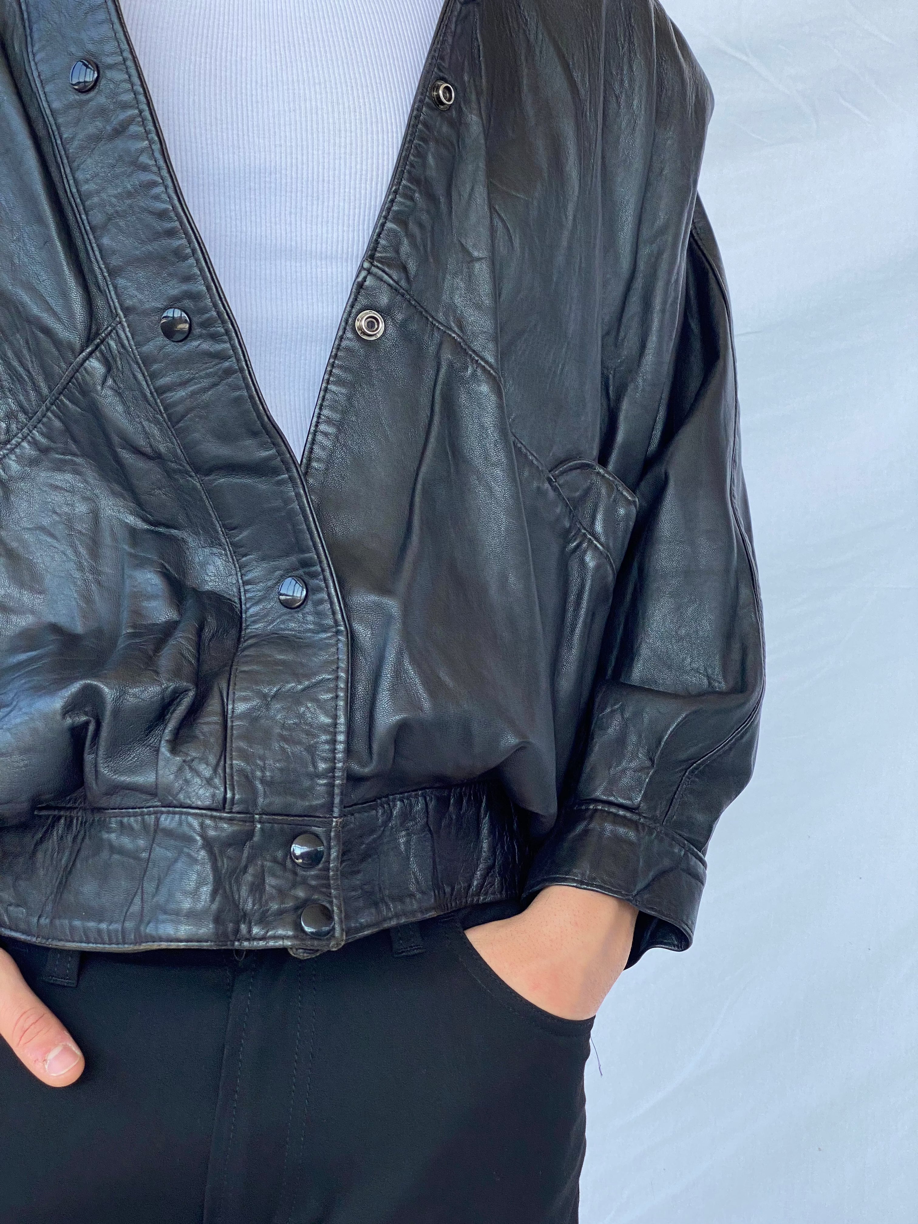 Vintage Genuine Leather Jacket - Balagan Vintage Leather Jacket 90s, black leather, genuine leather, genuine leather jacket, leather, leather jacket, outerwear, vintage