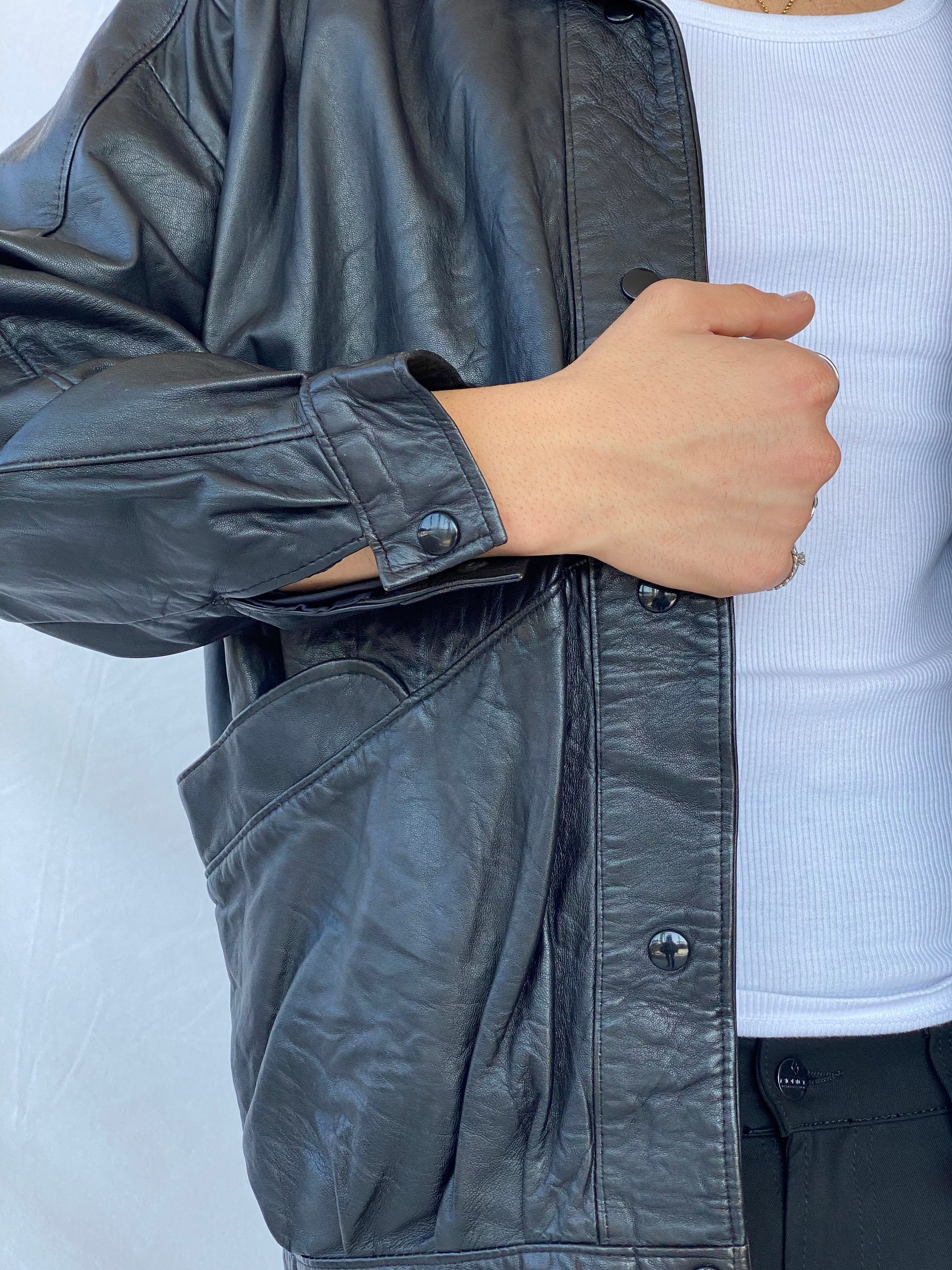 Vintage Genuine Leather Jacket - Balagan Vintage Leather Jacket 90s, black leather, genuine leather, genuine leather jacket, leather, leather jacket, outerwear, vintage