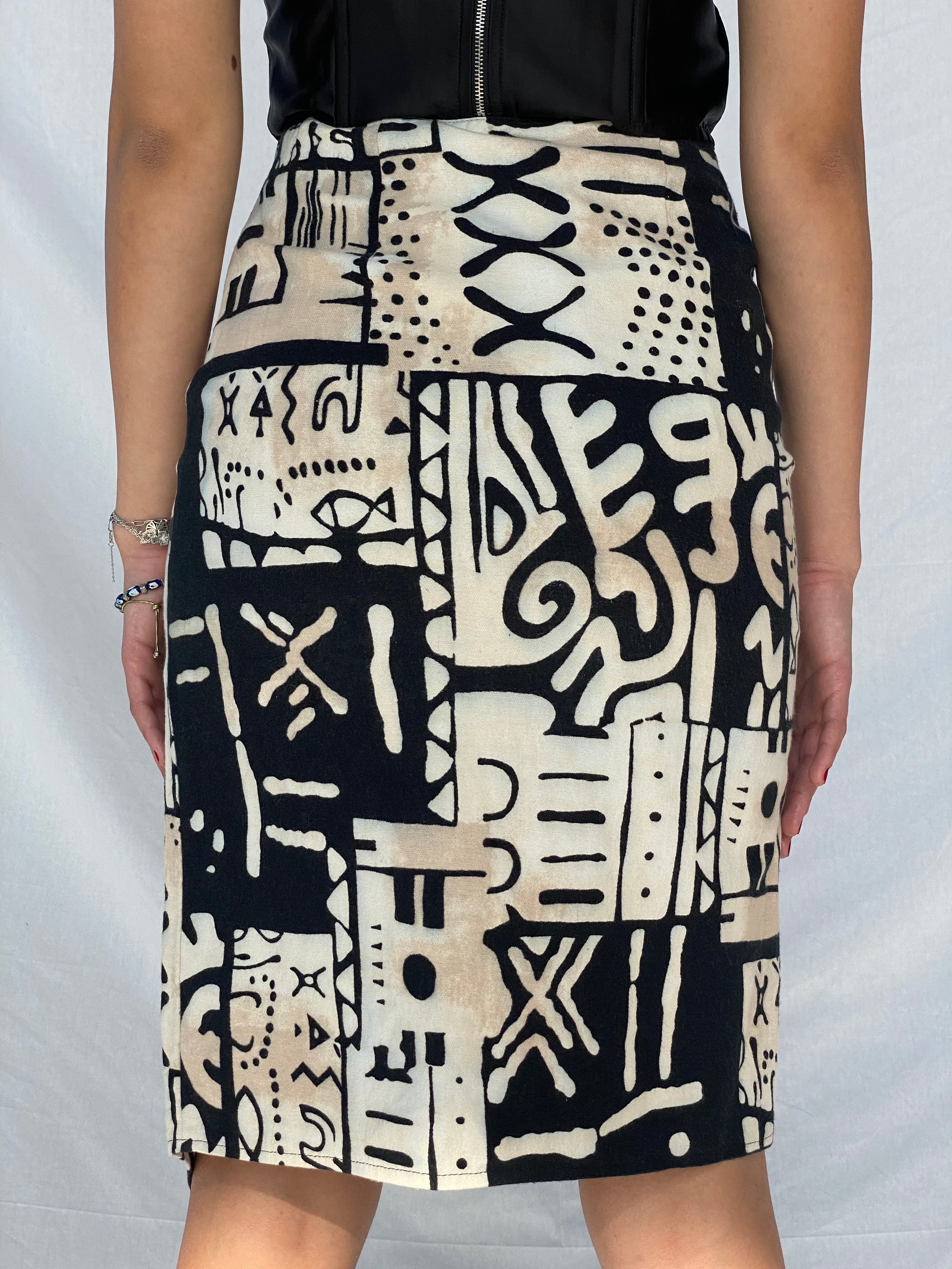Vintage Waneha Moda Tribal Patterned Skirt - Balagan Vintage Midi Skirt 90s, outerwear, print, skirt, statement, vintage