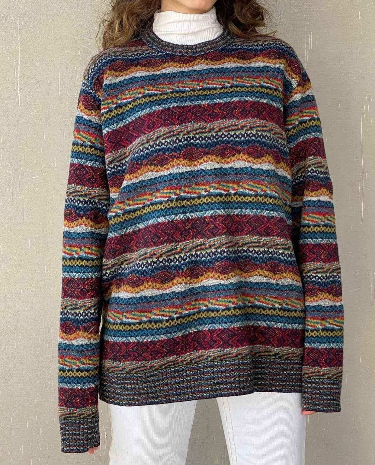 Vintage 80s/90s Norm Thompson patterned knitted sweater - Balagan Vintage