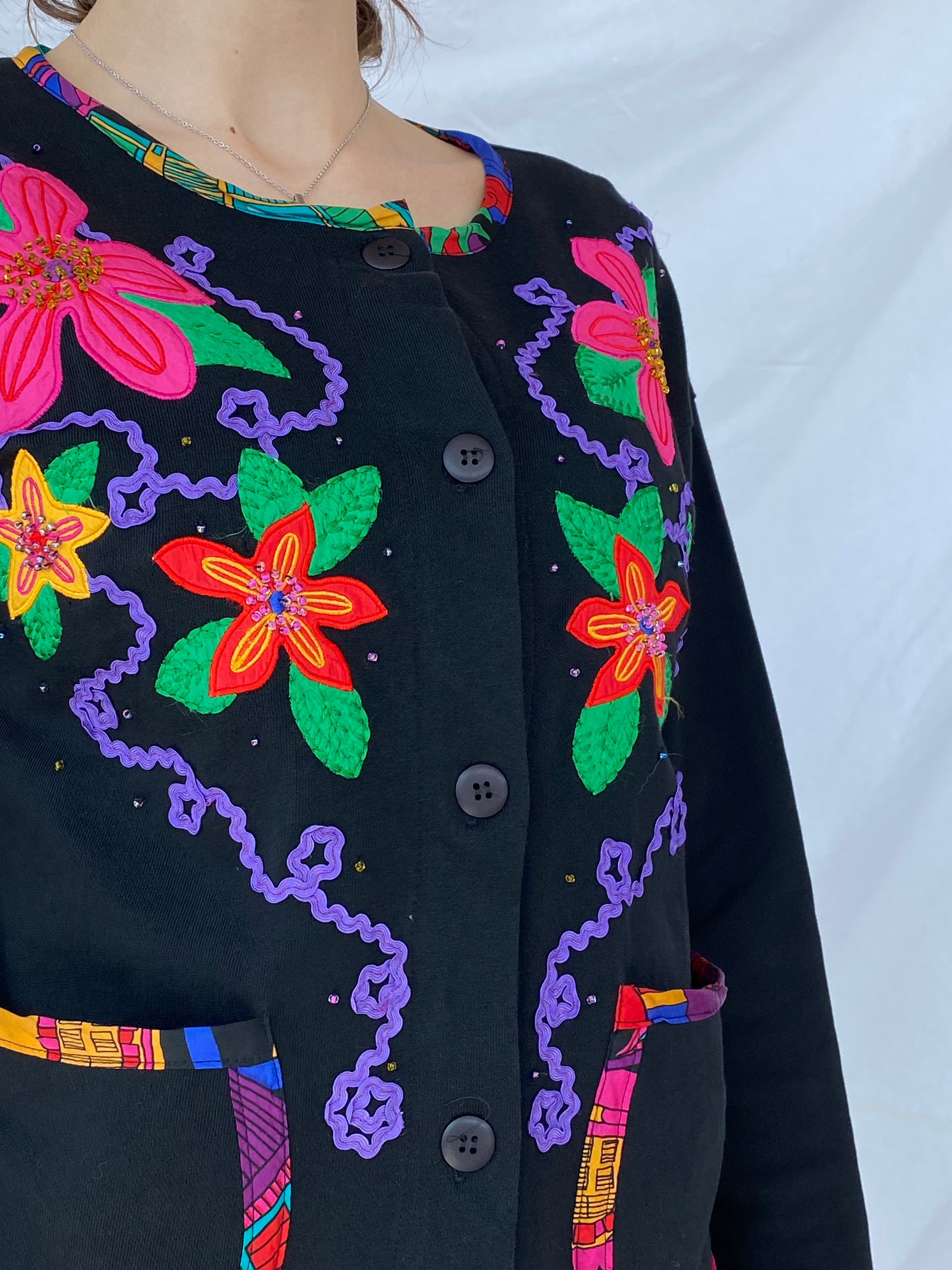 Vintage Carole Little CL Sport Cardigan - Balagan Vintage Cardigan cardigan, floral, floral embroidery, formal