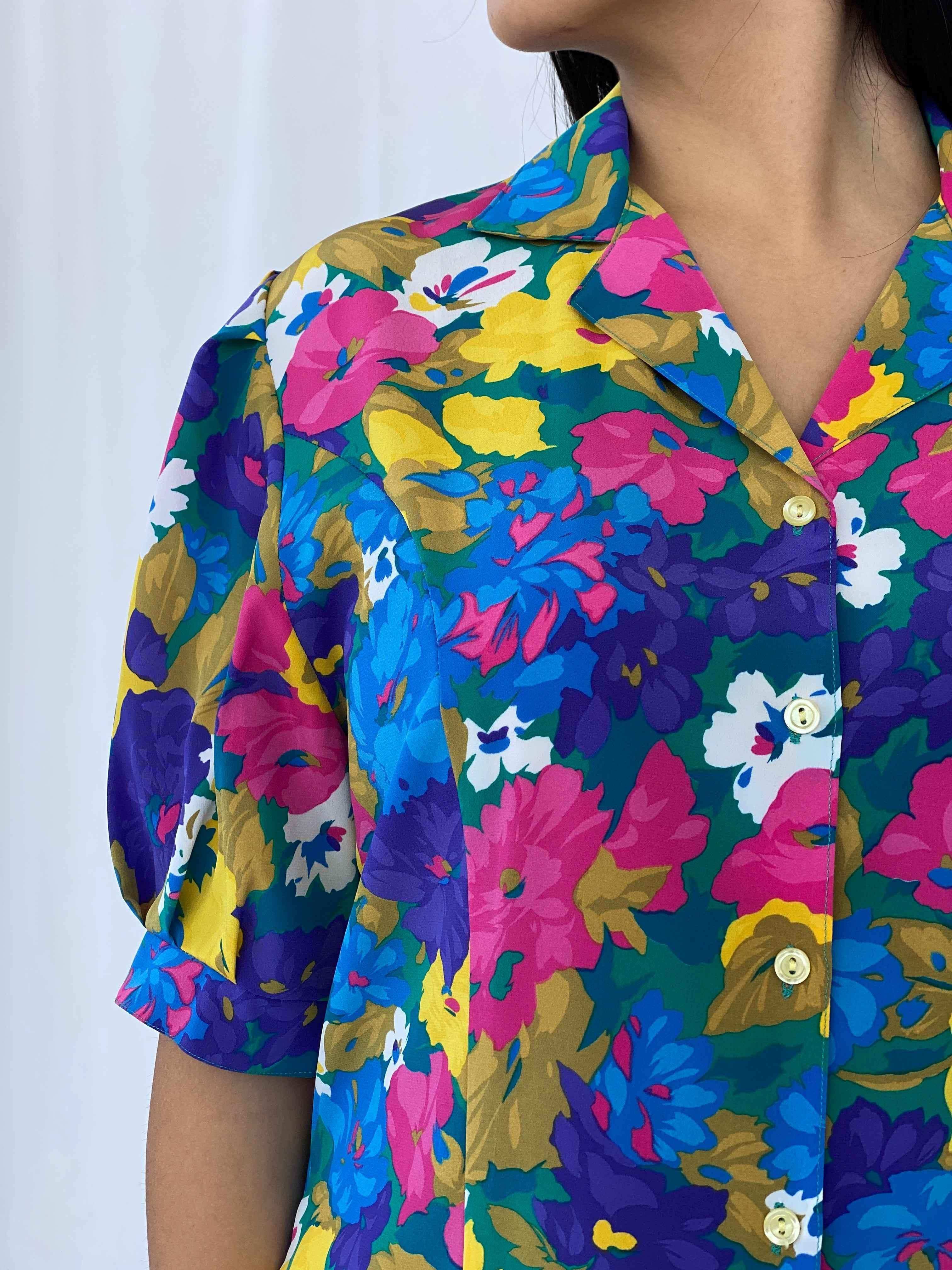 Vintage Moulin Shirt - Balagan Vintage Half Sleeve Shirt 90s, floral shirt, half sleeve shirt