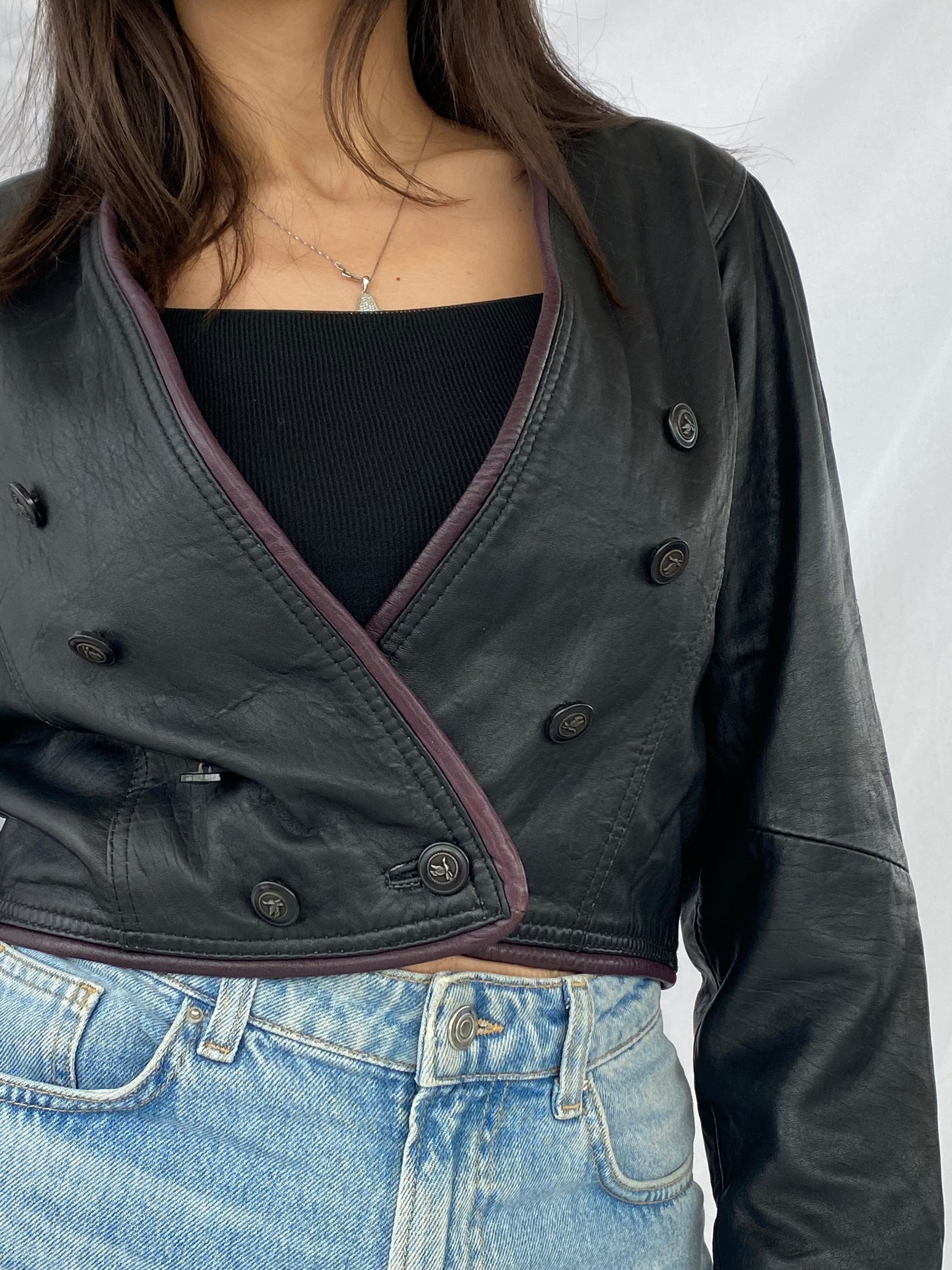 Vintage Cropped Leather Jacket - Balagan Vintage Leather Jacket 90s, black leather, genuine leather, genuine leather jacket, leather, leather jacket, outerwear