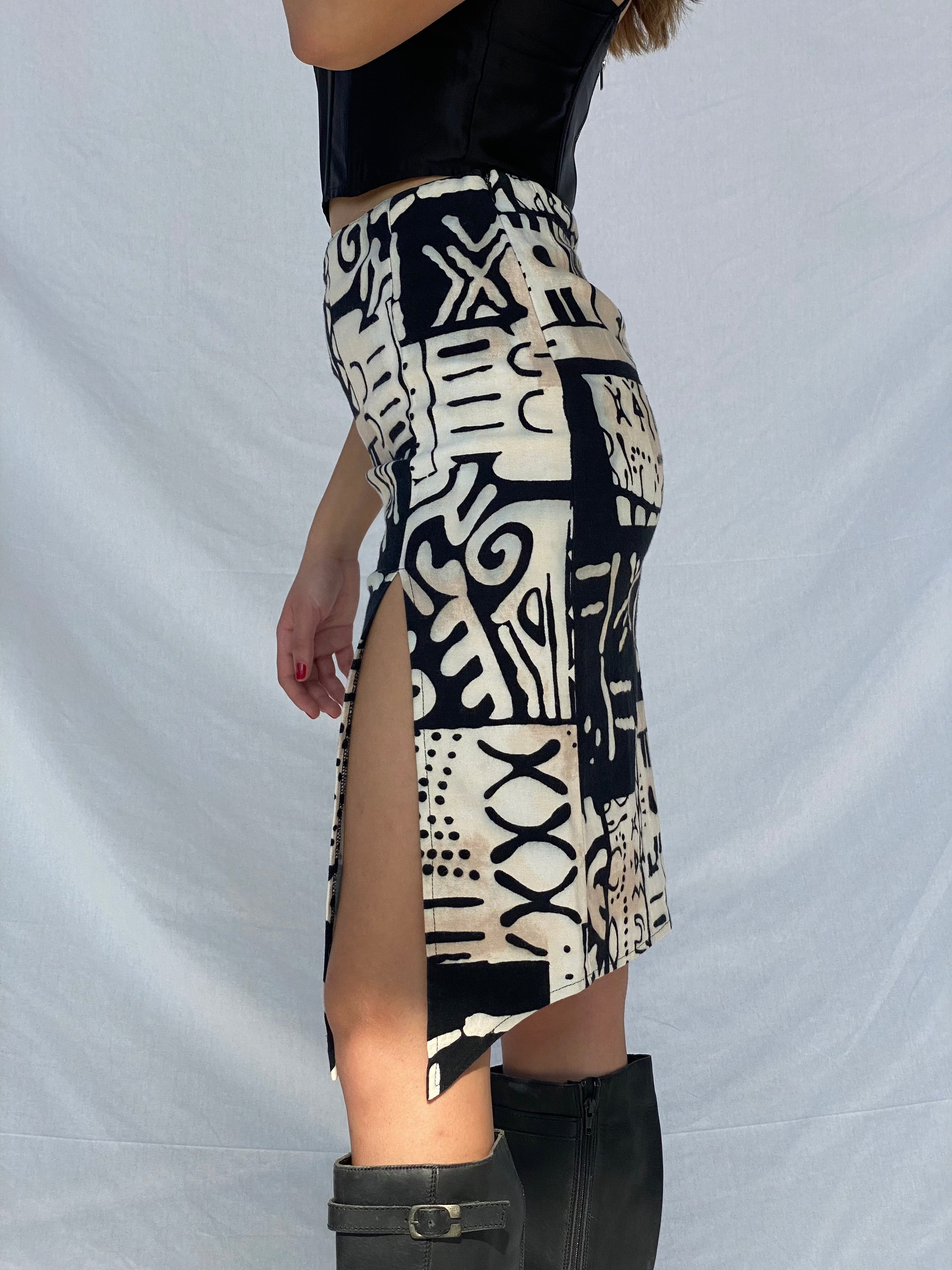 Vintage Waneha Moda Tribal Patterned Skirt - Balagan Vintage Midi Skirt 90s, outerwear, print, skirt, statement, vintage