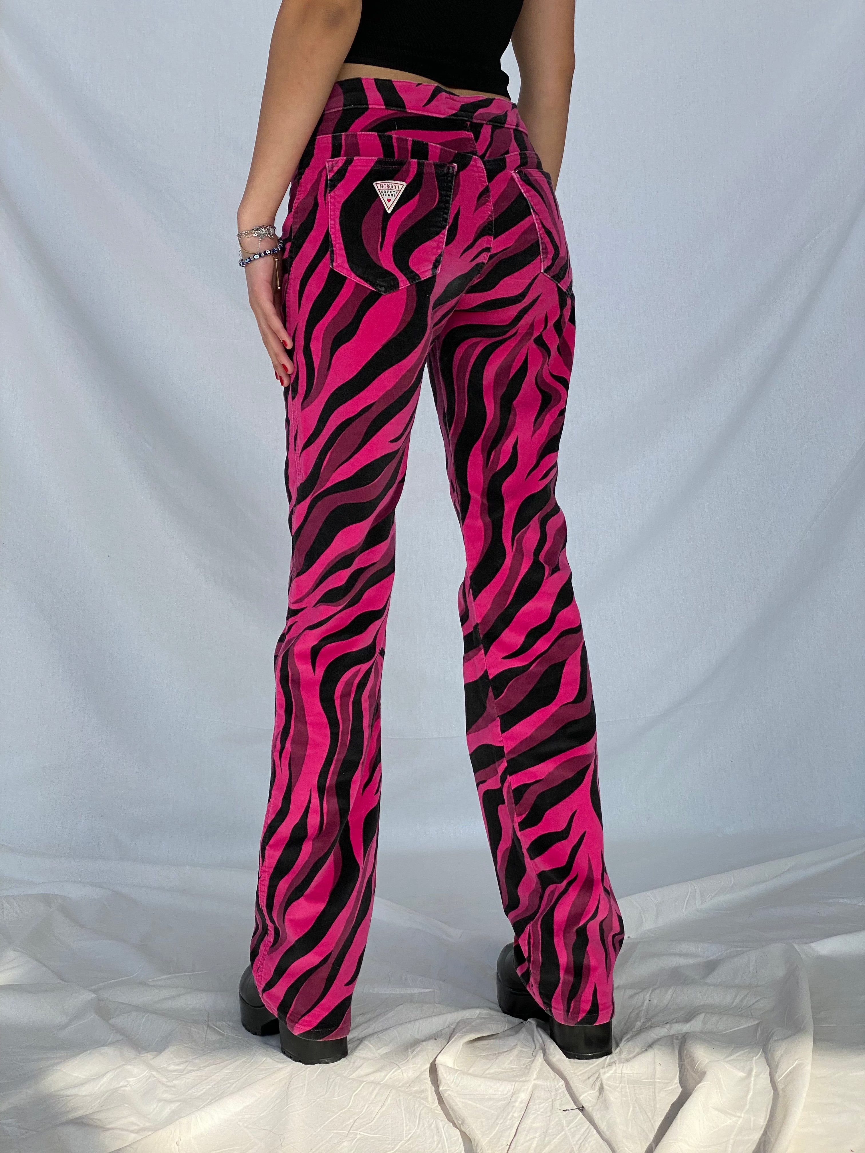 RARE Vintage 80s FIORUCCI Safety Jeans- Pink and Black- Zebra