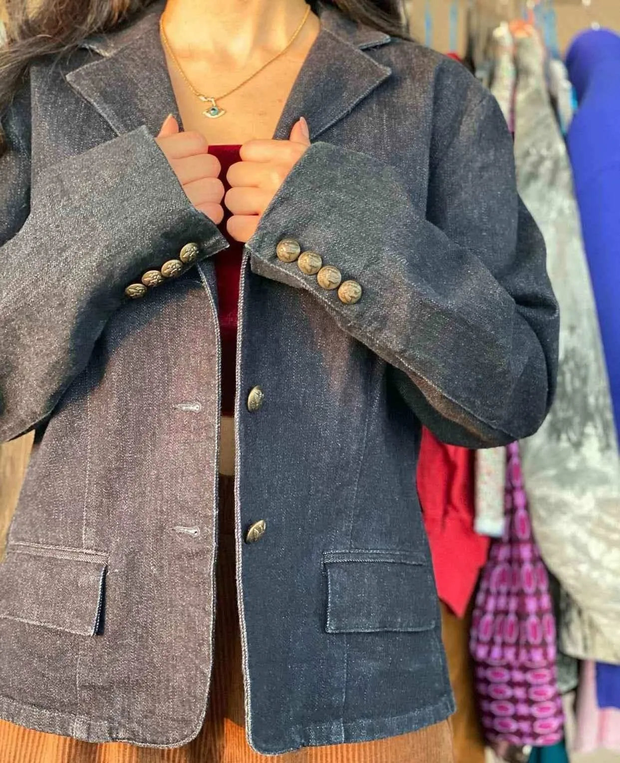 Ralph Lauren Denim Blazer - Balagan Vintage Blazer 00s, 90s, blazer, Deals, denim, outerwear, Ralph Lauren, vintage, vintage blazer, women, Y2K