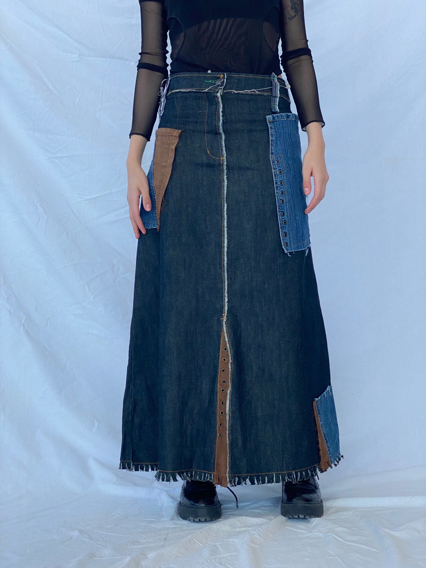 Reworked Balagan Maxi Denim Skirt - Balagan Vintage Maxi Skirt denim skirt, maxi skirt, reworked, reworked vintage