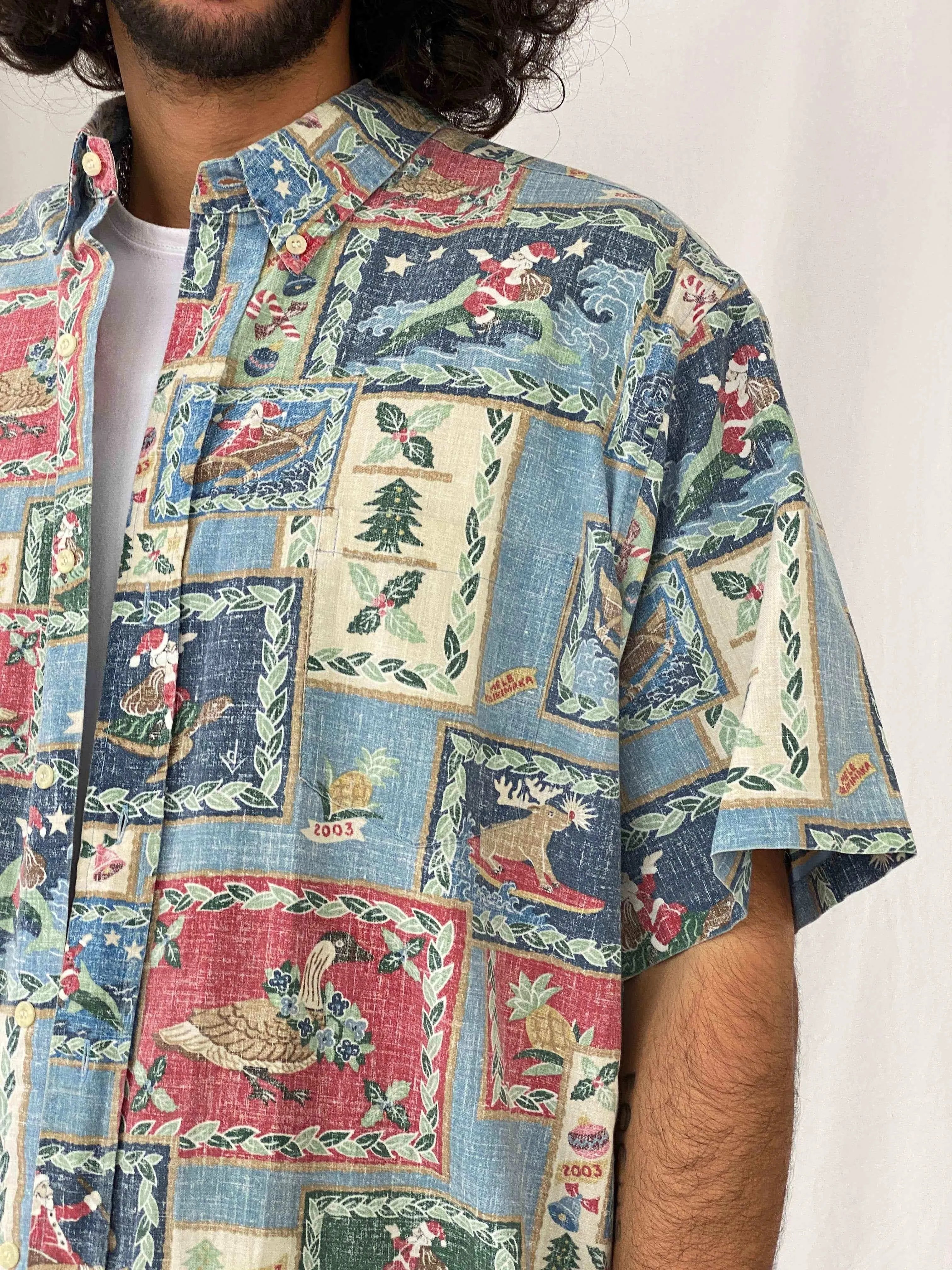 Vintage 00s MELE KALIKIMAKA by Reyn Spooner Hawaiian Shirt - Balagan Vintage Half Sleeve Shirt crazy print, half sleeve shirt, Hawaiian shirt