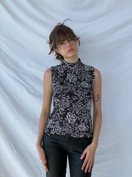 Vintage 90s Designer Ronni Nicole by Ouida Top - Balagan Vintage Sleeveless Top floral, shimmer, sleeveless top, velvet top