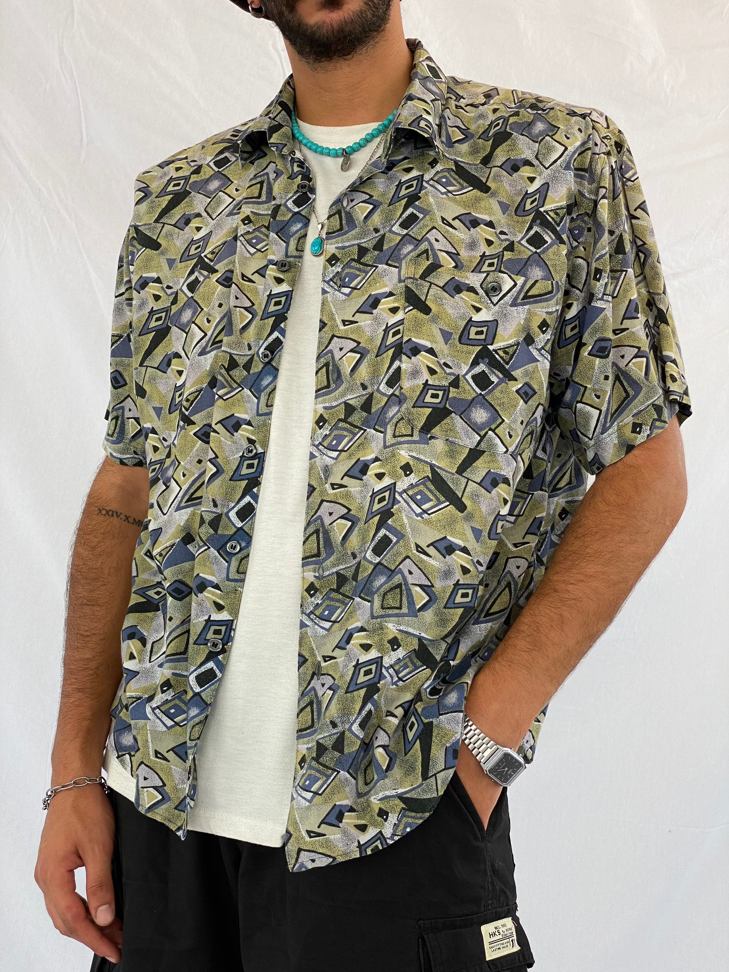 Vintage 90s PORTOFINO Shirt - Balagan Vintage Half Sleeve Shirt 90s, crazy print, festival wear, half sleeve shirt, men, mens shirt, oversized, oversized shirt, printed shirt, prints, retro, shirt, shirts, streetwear, summer, summer prints, techno, techno wear, unisex, unisex shirts, vintage prints