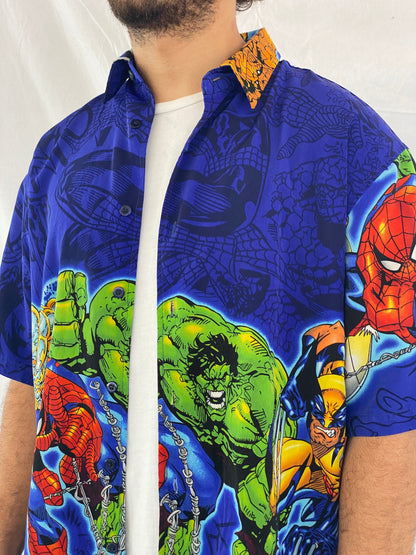 Vintage 90s/00s Marvel Comics Graphic Shirt - Balagan Vintage Half Sleeve Shirt 00s, cotton, Deals, graphic, graphic top, half sleeve shirt, outerwear, oversized shirt, printed shirt, shirts, summer, summer prints, unisex, vintage, vintage prints, Y2K