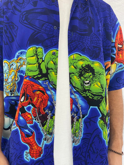 Vintage 90s/00s Marvel Comics Graphic Shirt - Balagan Vintage Half Sleeve Shirt 00s, cotton, Deals, graphic, graphic top, half sleeve shirt, outerwear, oversized shirt, printed shirt, shirts, summer, summer prints, unisex, vintage, vintage prints, Y2K