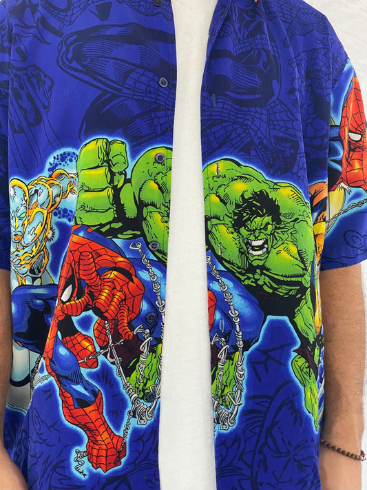 Vintage 90s/00s Marvel Comics Graphic Shirt - Balagan Vintage Half Sleeve Shirt 00s, cotton, Deals, graphic, graphic top, half sleeve shirt, outerwear, oversized shirt, printed shirt, shirts, summer, summer prints, unisex, vintage, vintage prints, Y2K