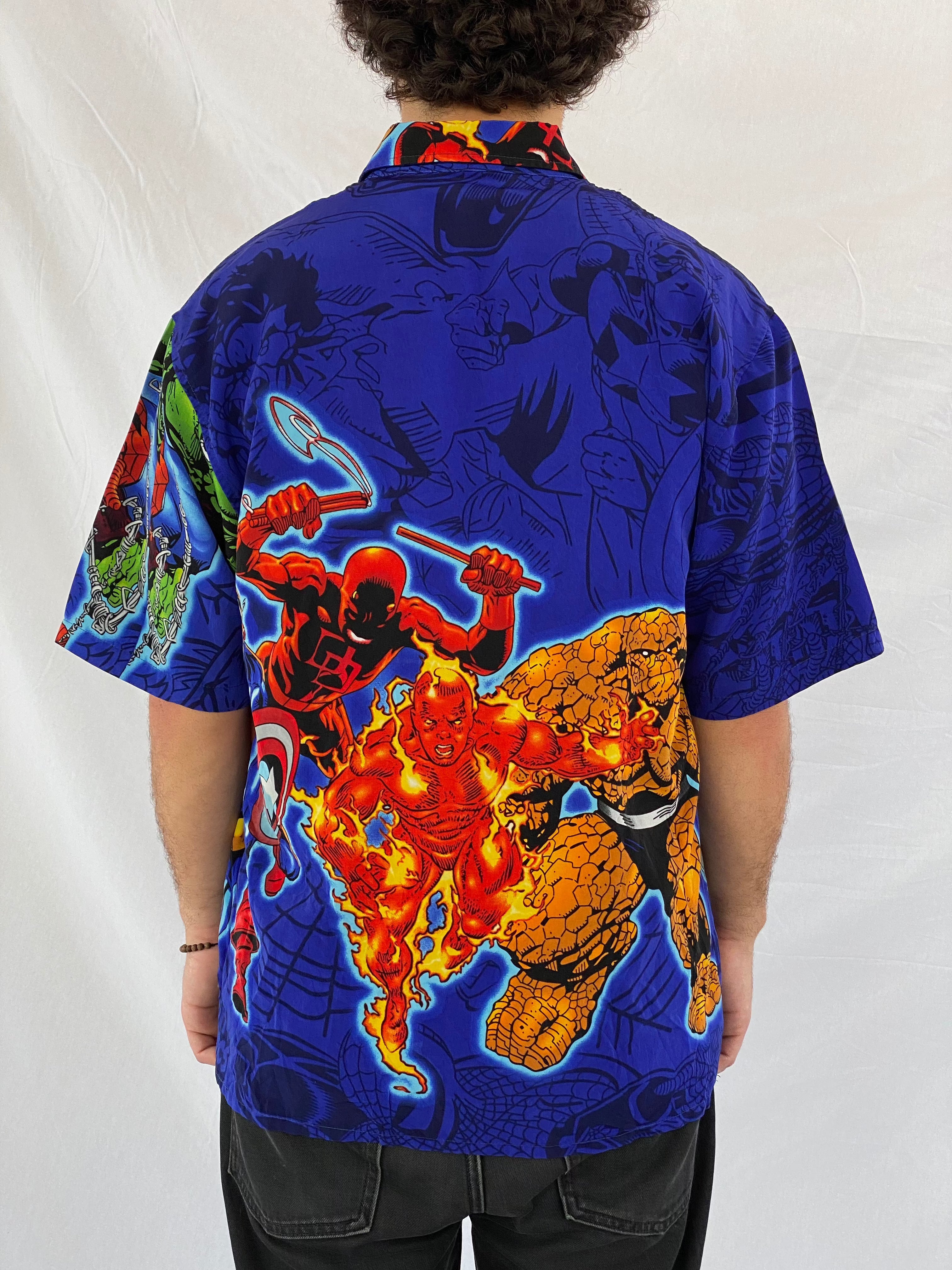 Vintage 90s/00s Marvel Comics Graphic Shirt - Balagan Vintage Half Sleeve Shirt 00s, cotton, Deals, graphic, graphic top, half sleeve shirt, outerwear, oversized shirt, printed shirt, shirts, summer, summer prints, unisex, vintage, vintage prints, Y2K