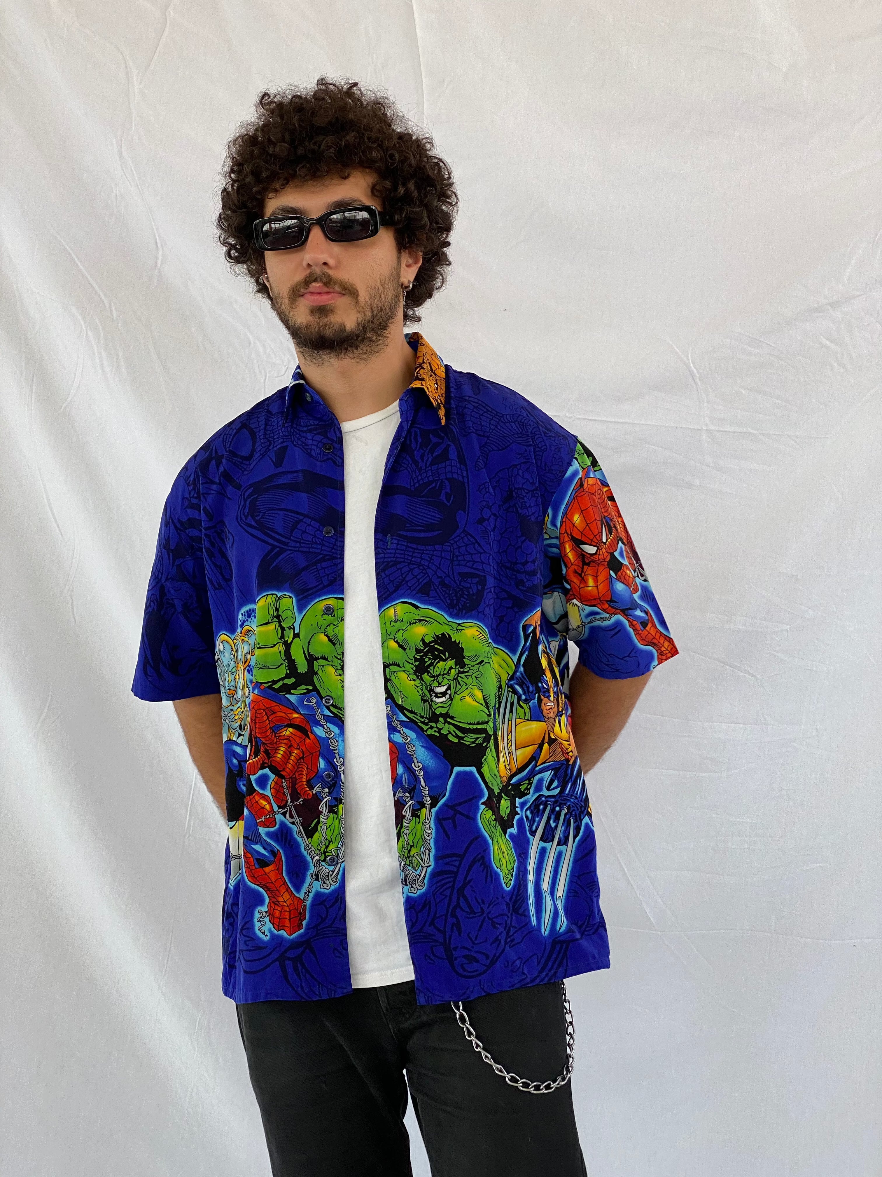 Vintage 90s/00s Marvel Comics Graphic Shirt - Balagan Vintage Half Sleeve Shirt 00s, cotton, Deals, graphic, graphic top, half sleeve shirt, outerwear, oversized shirt, printed shirt, shirts, summer, summer prints, unisex, vintage, vintage prints, Y2K