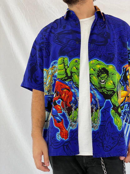 Vintage 90s/00s Marvel Comics Graphic Shirt - Balagan Vintage Half Sleeve Shirt 00s, cotton, Deals, graphic, graphic top, half sleeve shirt, outerwear, oversized shirt, printed shirt, shirts, summer, summer prints, unisex, vintage, vintage prints, Y2K