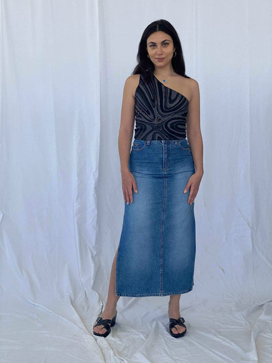 Vintage Bailey’s Point Denim Skirt - Balagan Vintage Denim Skirt 90s, Batoul, denim, denim skirt