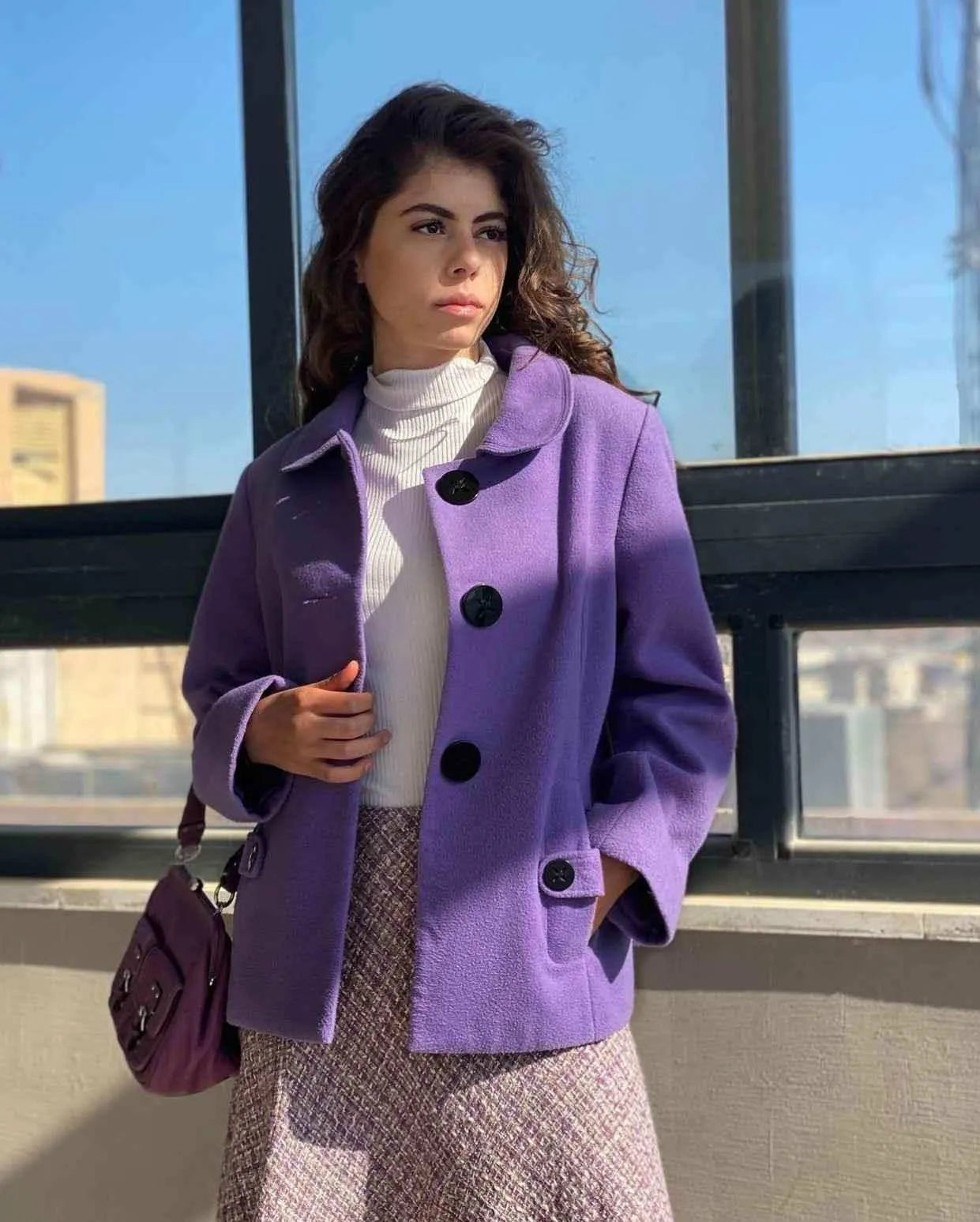 Vintage BM Purple Short Coat Buttoned Jacket - XL - Balagan Vintage Coat 80s, 90s, coat, Coats&Jackets, outerwear, vintage, winter, women, Women's Coats