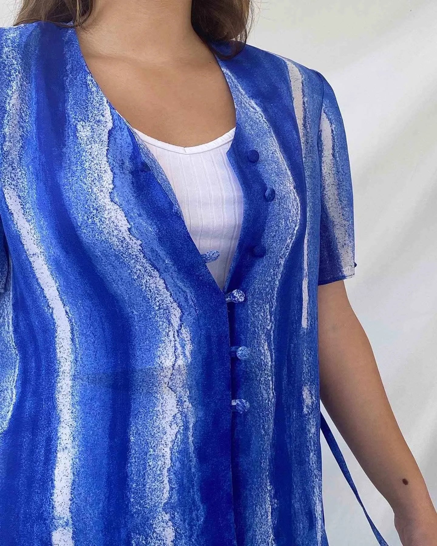Vintage CANDA Sheer Blue Shirt - Balagan Vintage Half Sleeve Shirt 00s, 90s, Deals, festival wear, groovy shirt, sheer shirt, shirt, shirts, streetwear, vintage, vintage prints, women shirt