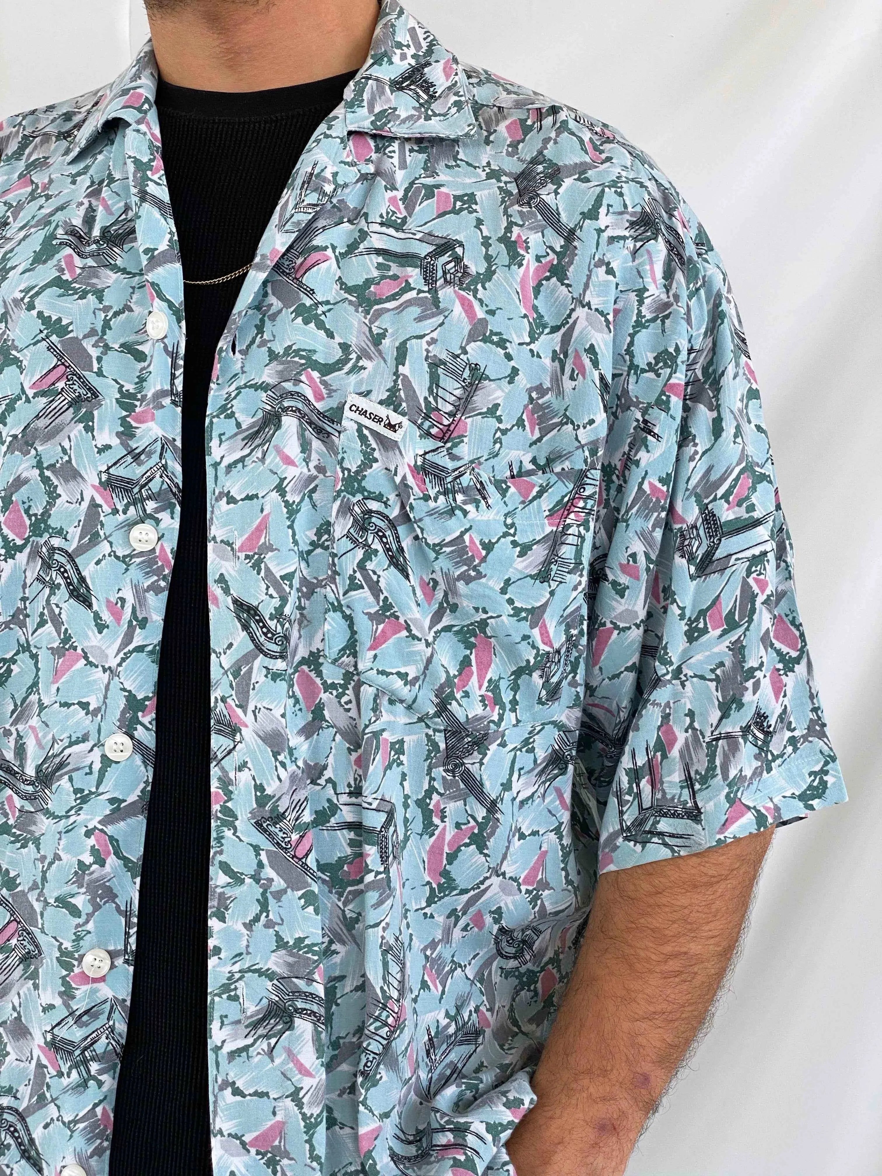 Vintage CHASER Printed Shirt - Balagan Vintage Half Sleeve Shirt crazy print, Deals, half sleeve shirt, men, mens shirt, oversized, oversized shirt, printed shirt, retro, shirt, streetwear, summer, techno, techno wear, unisex