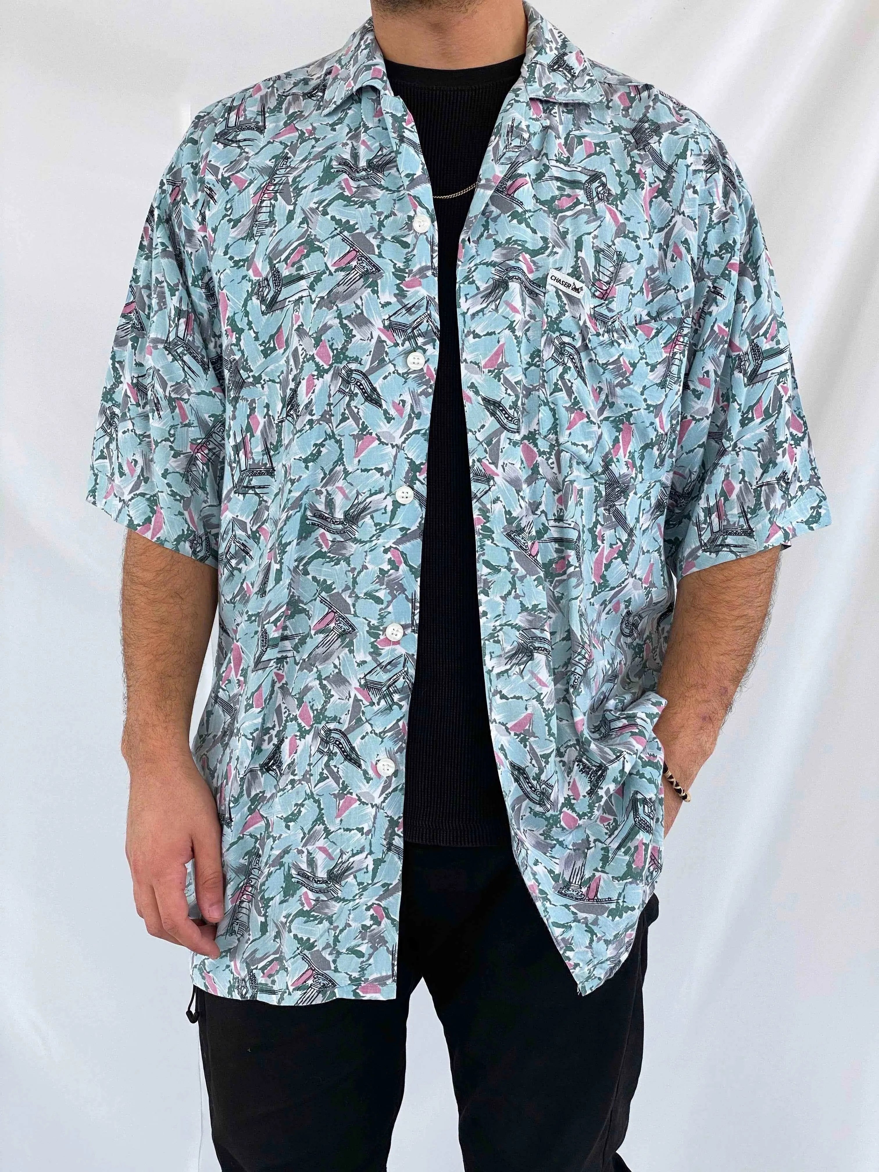 Vintage CHASER Printed Shirt - Balagan Vintage Half Sleeve Shirt crazy print, Deals, half sleeve shirt, men, mens shirt, oversized, oversized shirt, printed shirt, retro, shirt, streetwear, summer, techno, techno wear, unisex