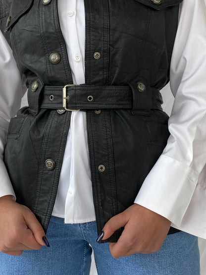 Vintage Classic Woman Genuine Leather Biker’s Vest - Balagan Vintage Leather Vest 90s, black leather, black vest, Deals, genuine leather, genuine leather vest, leather, leather vest, vest