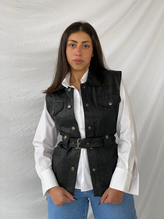 Vintage Classic Woman Genuine Leather Biker’s Vest - Balagan Vintage Leather Vest 90s, black leather, black vest, Deals, genuine leather, genuine leather vest, leather, leather vest, vest