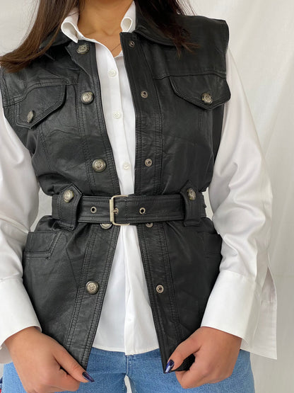 Vintage Classic Woman Genuine Leather Biker’s Vest - Balagan Vintage Leather Vest 90s, black leather, black vest, Deals, genuine leather, genuine leather vest, leather, leather vest, vest