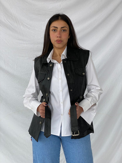 Vintage Classic Woman Genuine Leather Biker’s Vest - Balagan Vintage Leather Vest 90s, black leather, black vest, Deals, genuine leather, genuine leather vest, leather, leather vest, vest