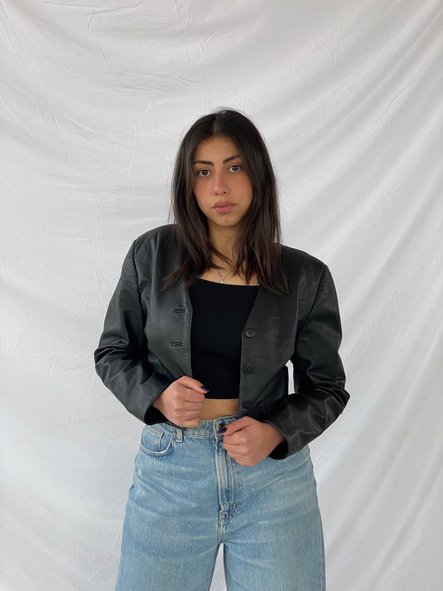 Vintage Cropped Leather Jacket - Balagan Vintage Leather Jacket 90s, black leather, Coats&Jackets, Deals, genuine leather, genuine leather jacket, leather, leather jacket, Women's Leather Jackets